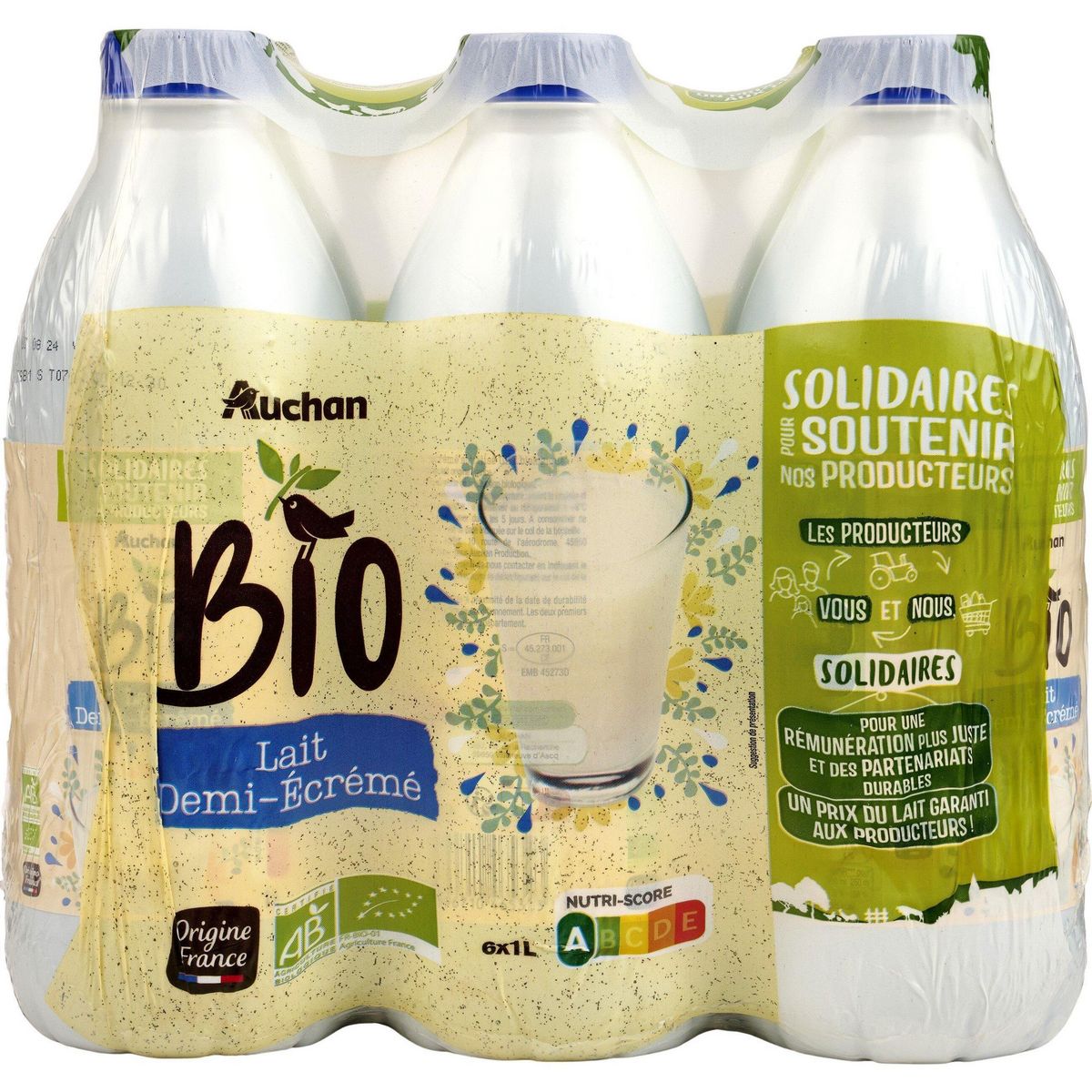 AUCHAN BIO CULTIVONS LE BON - Lait demi-écrémé stérilisé UHT 6x1l