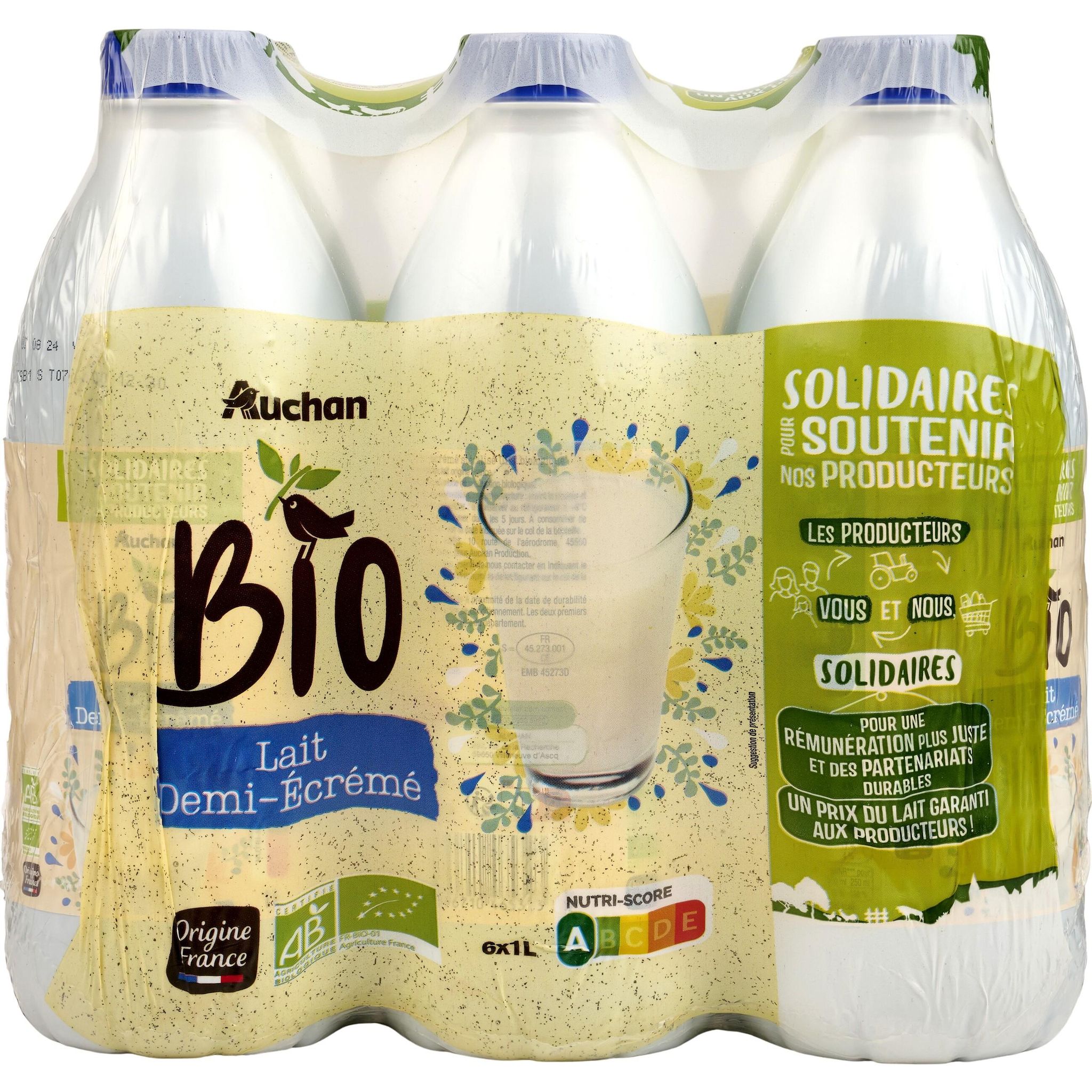 Voir la diapositive 5 : AUCHAN BIO CULTIVONS LE BON - Lait demi-écrémé stérilisé UHT 6x1l
