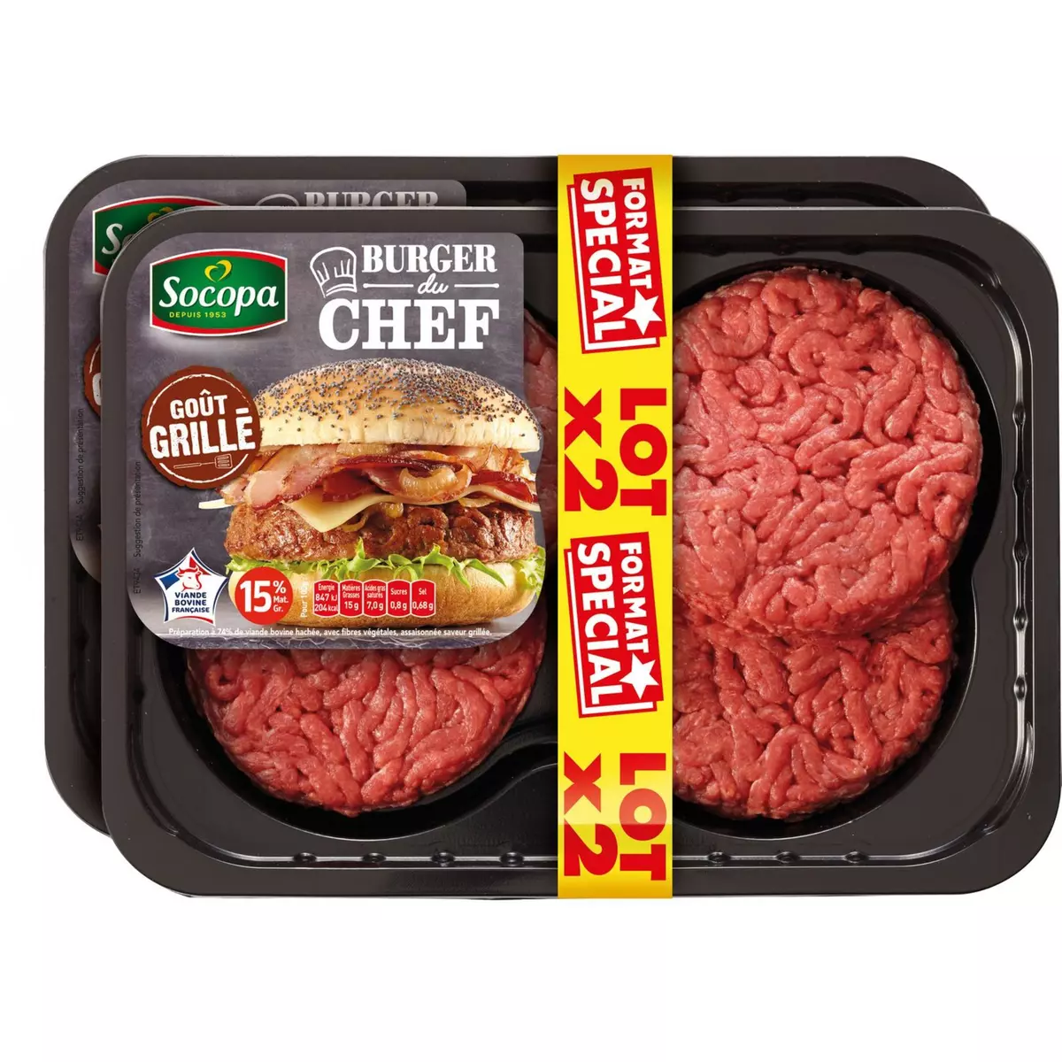 SOCOPA Hâché spécial burgers grillé 8 pièces 1kg