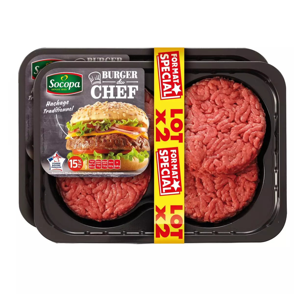 SOCOPA Hâché spécial burgers nature 8 pièces 1kg