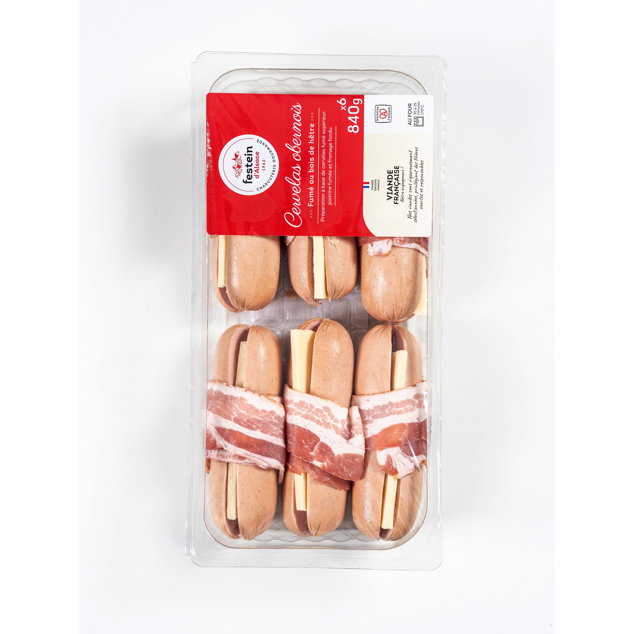 FESTEIN D'ALSACE Cervelas Obernois fumé au bois de hêtre 6 pièces 840g