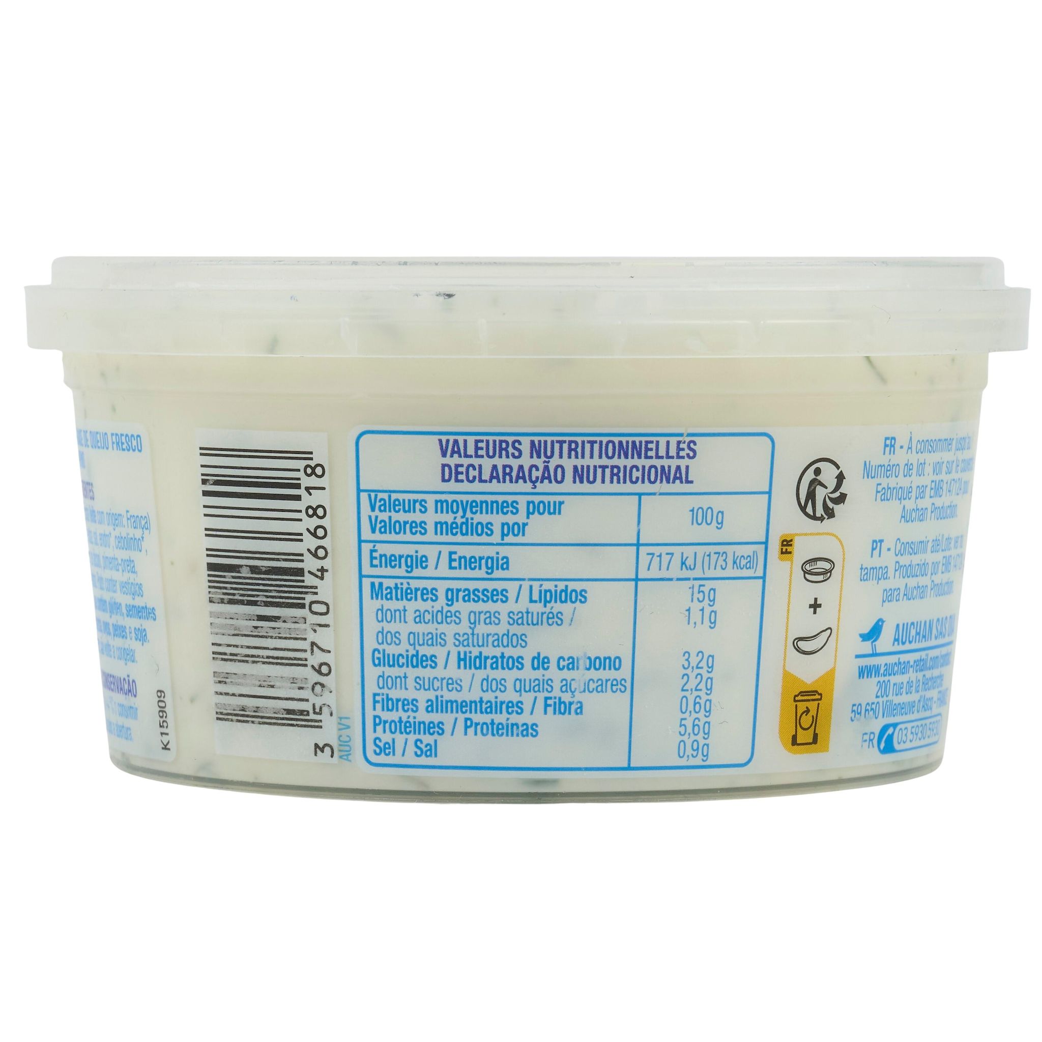 Voir la diapositive 4 : AUCHAN Tartinable tzatziki fromage frais et concombre 200g