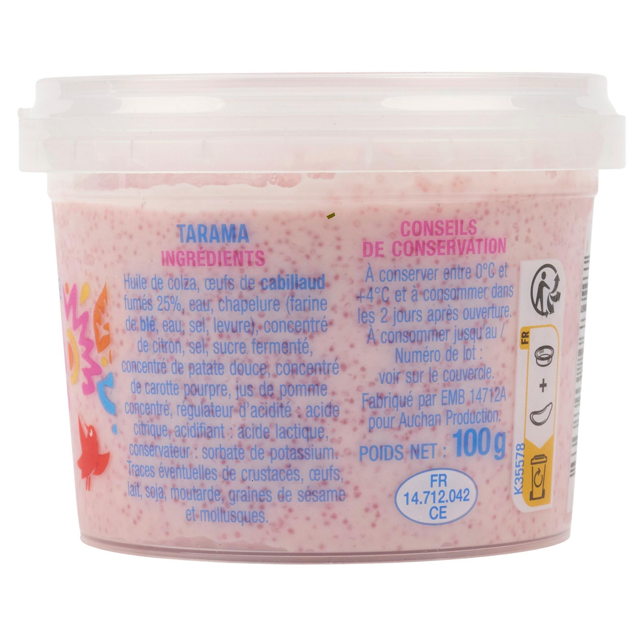 Voir la diapositive 4 : AUCHAN Tartinables tarama aux œufs de cabillaud 100g