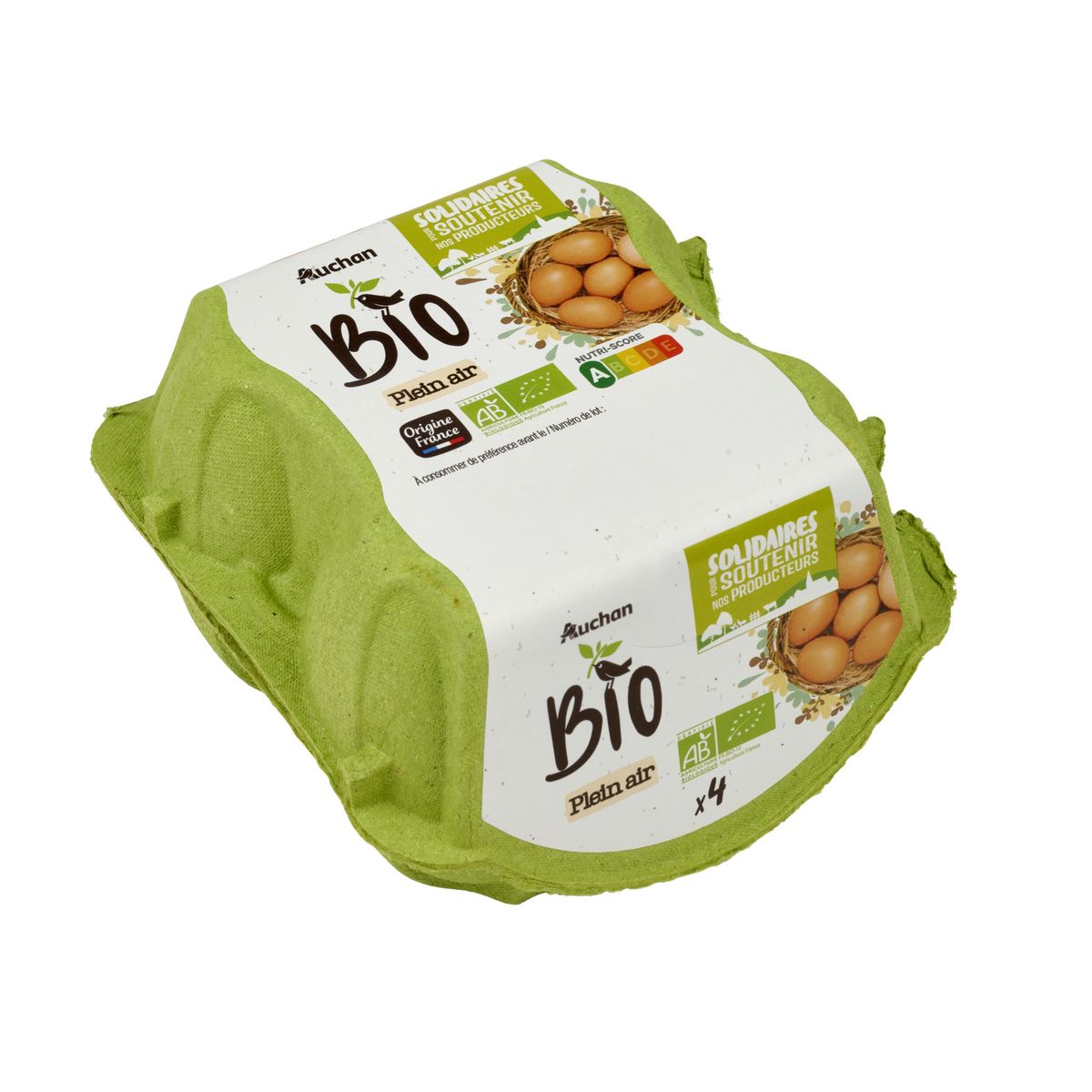 AUCHAN SOLIDAIRES BIO CULTIVONS LE BON Oeufs de poules élevées en plein air 4 pièces