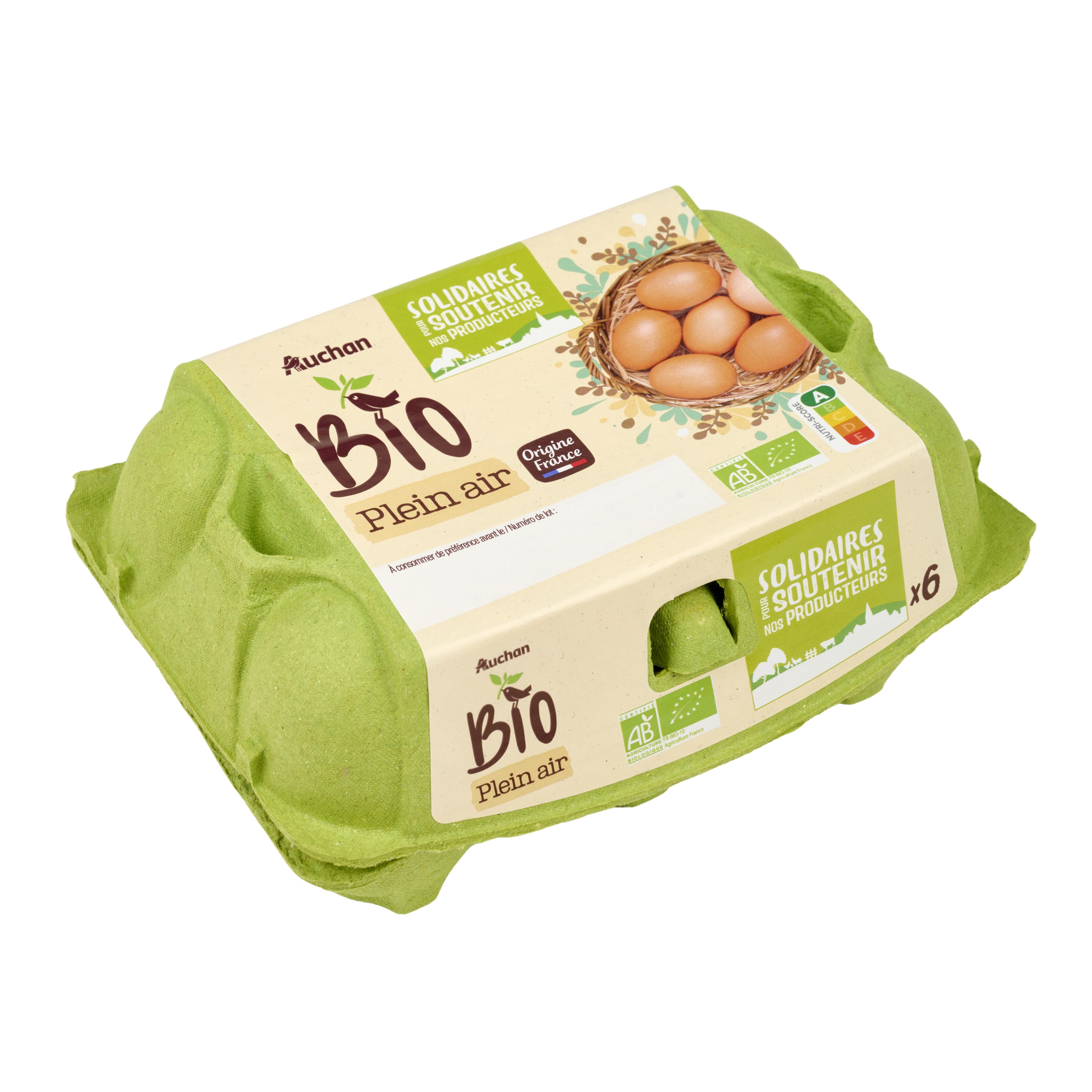 Voir la diapositive 3 : AUCHAN SOLIDAIRES BIO CULTIVONS LE BON Oeufs de poules élevées en plein air 6 pièces