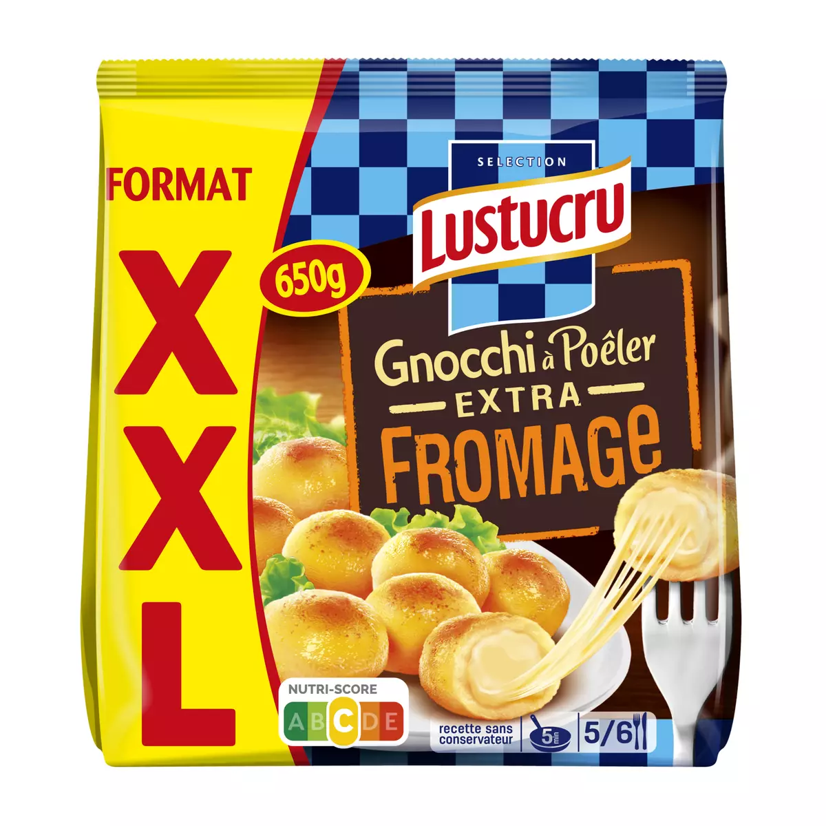 LUSTUCRU Gnocchi à poêler extra fromage format XXL 4-5 portions 650g