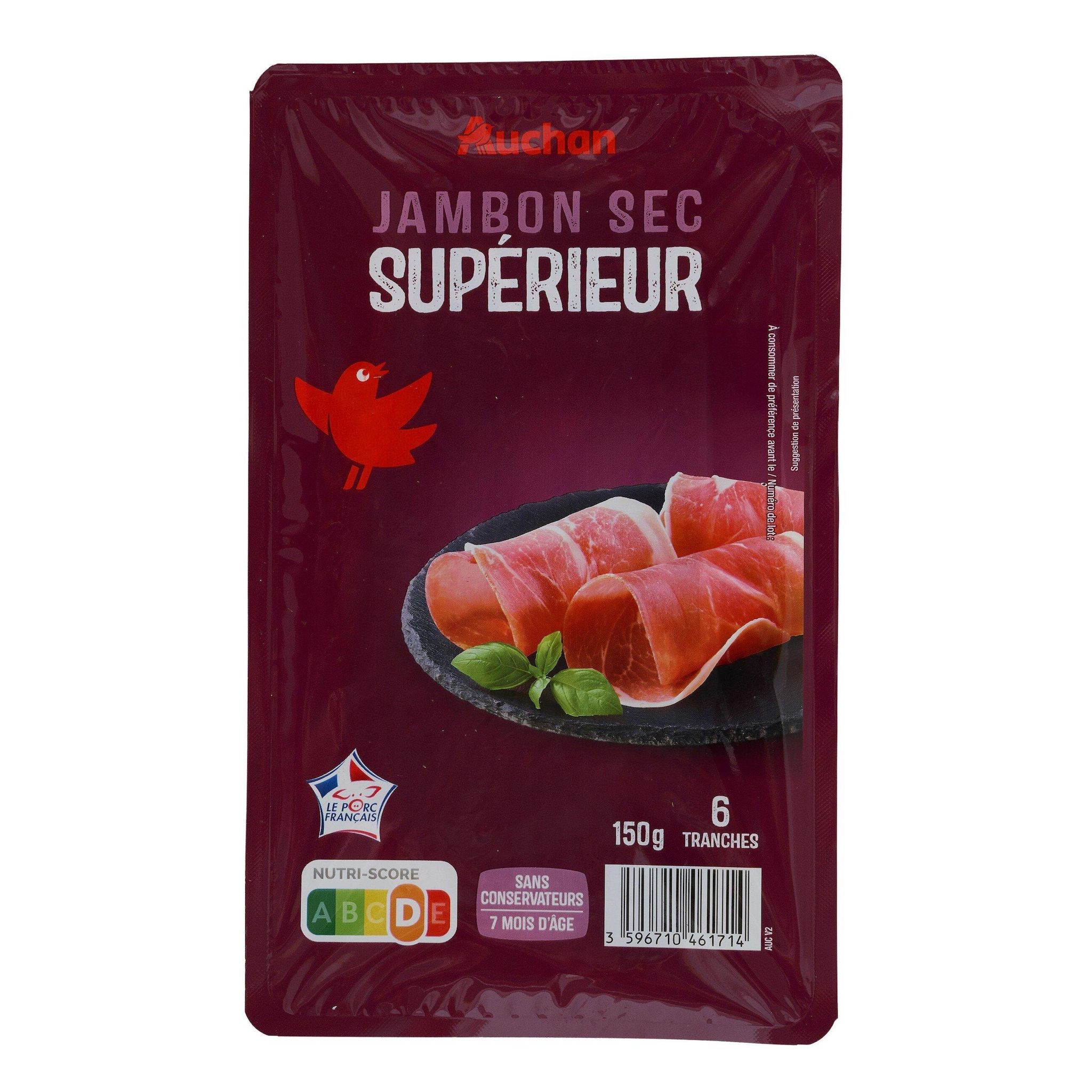 Voir la diapositive 2 : AUCHAN Jambon sec supérieur sans conservateurs 7 mois d'âge 6 tranches 150g