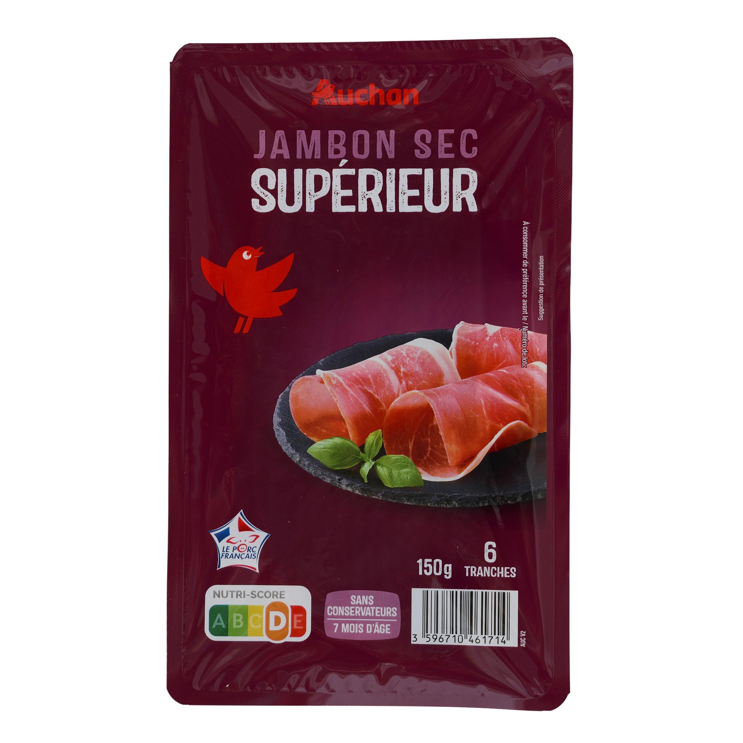 Voir la diapositive 3 : AUCHAN Jambon sec supérieur sans conservateurs 7 mois d'âge 6 tranches 150g