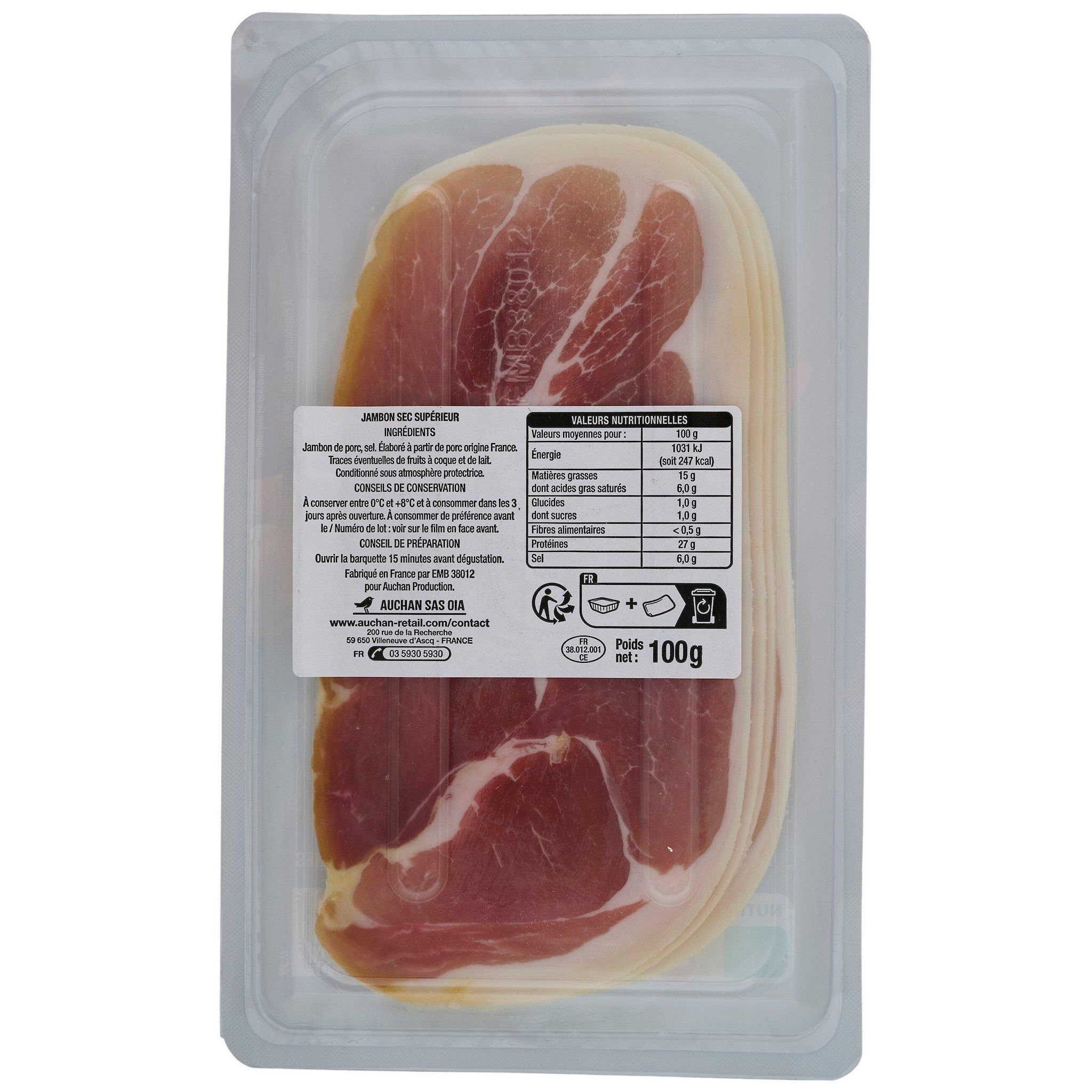 Voir la diapositive 2 : AUCHAN Jambon sec supérieur sans conservateurs 7 mois d'âge 4 tranches 100g