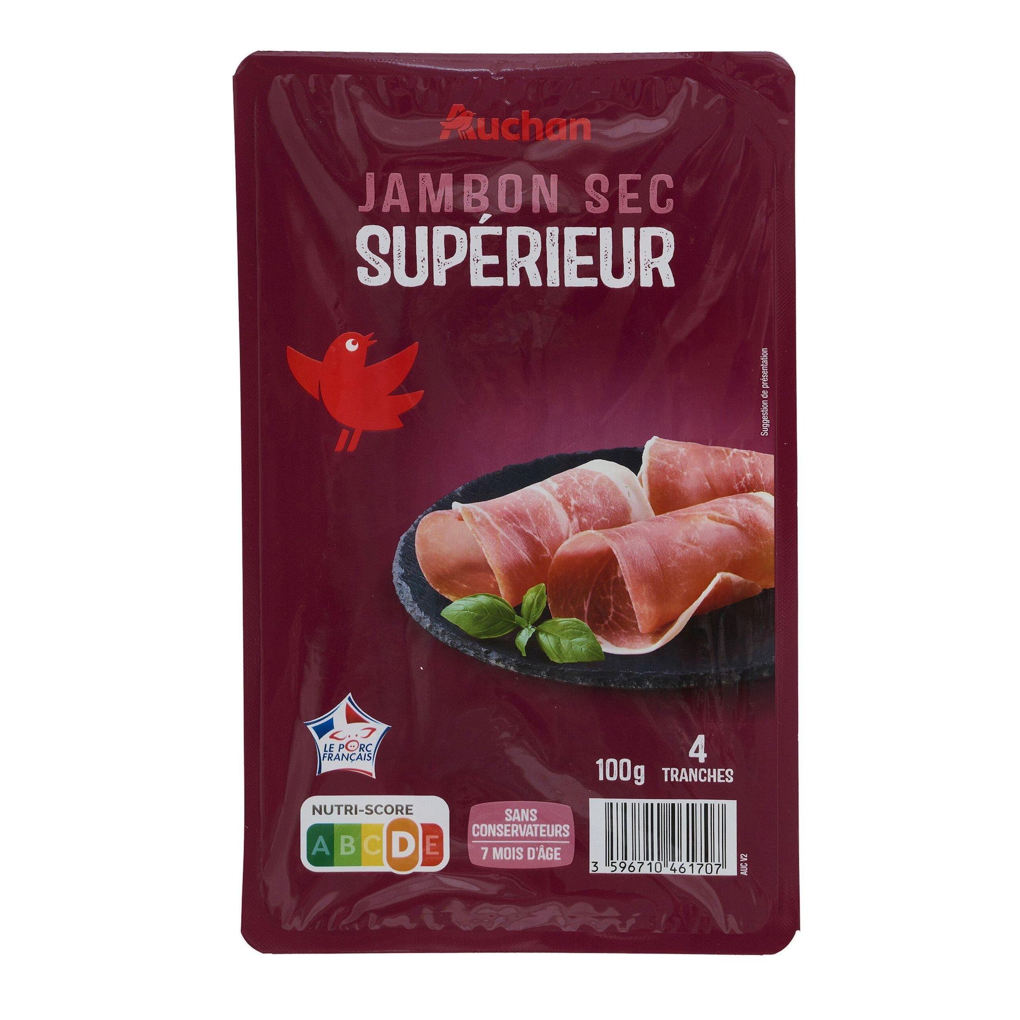 Voir la diapositive 3 : AUCHAN Jambon sec supérieur sans conservateurs 7 mois d'âge 4 tranches 100g