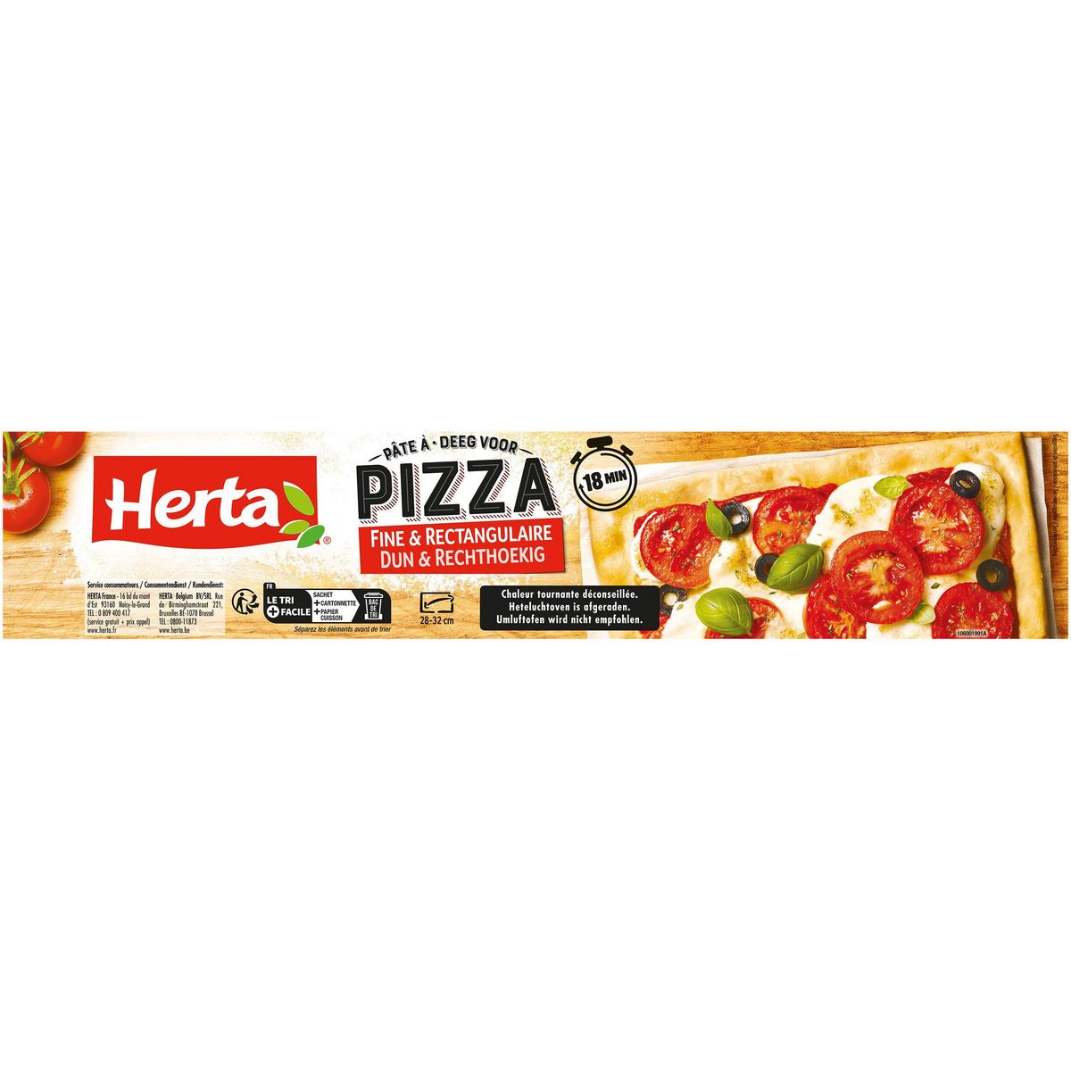 HERTA Pâte à pizza rectangulaire 2x390g +1offerte
