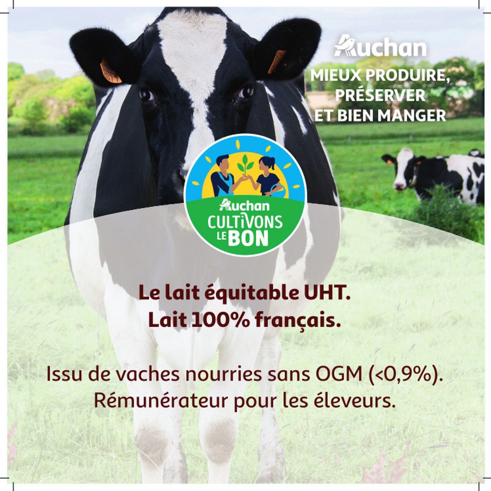 AUCHAN SOLIDAIRES CULTIVONS LE BON Lait demi-écrémé UHT 6x25cl