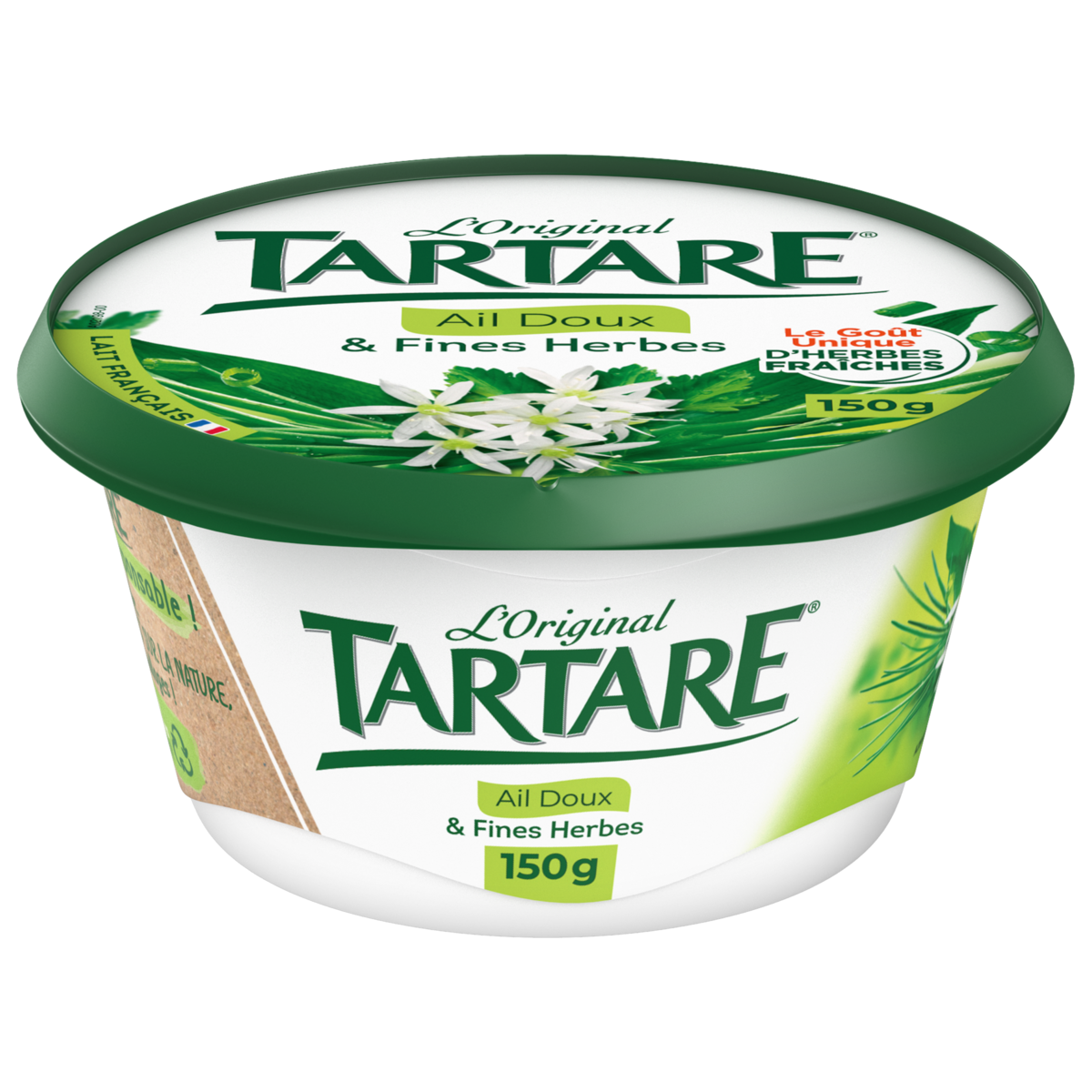 TARTARE Fromage frais à tartiner à l'ail doux et fines herbes 1 pot 150g