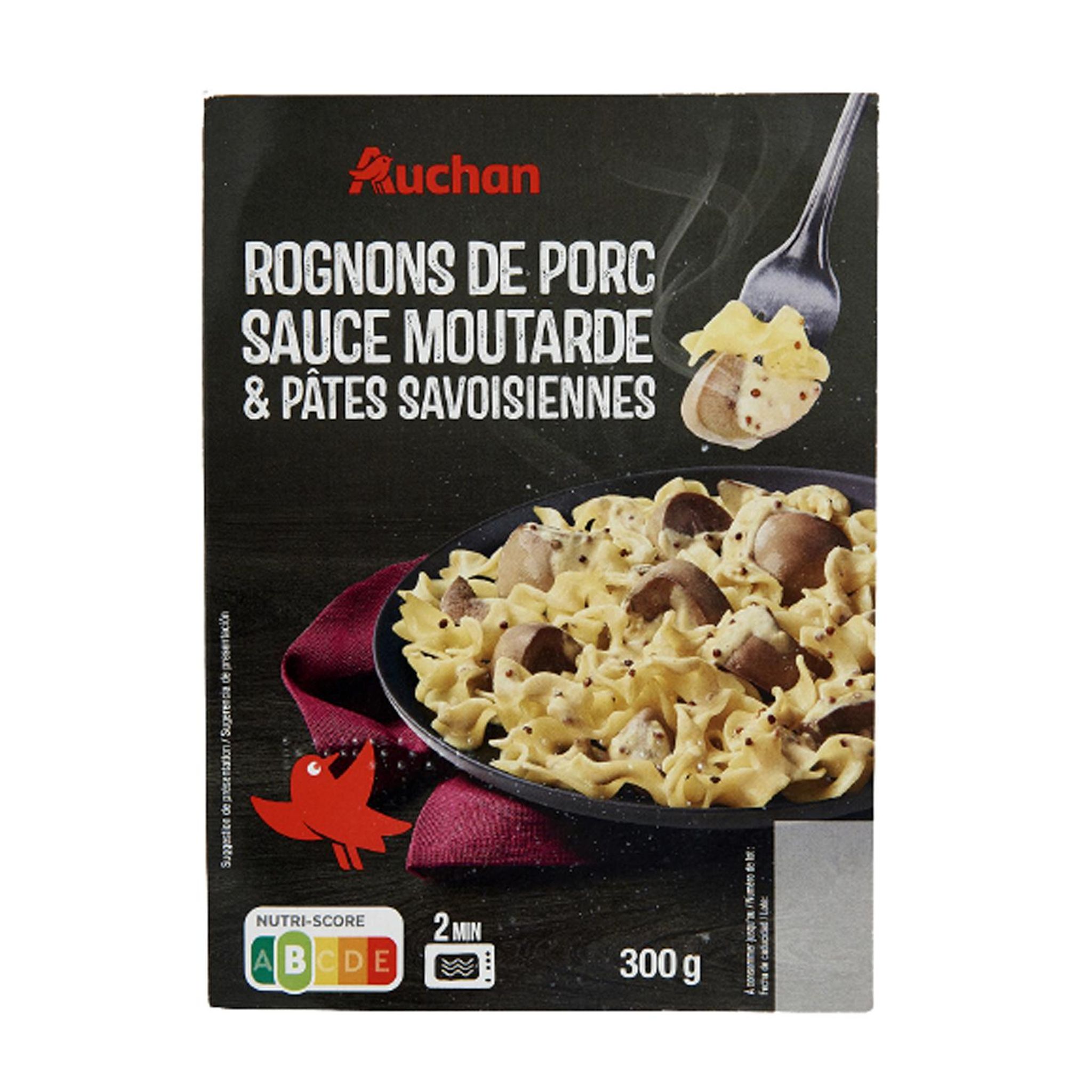 Voir la diapositive 3 : AUCHAN Rognons de porc et pâtes torsadées sauce moutarde 1 part 300g