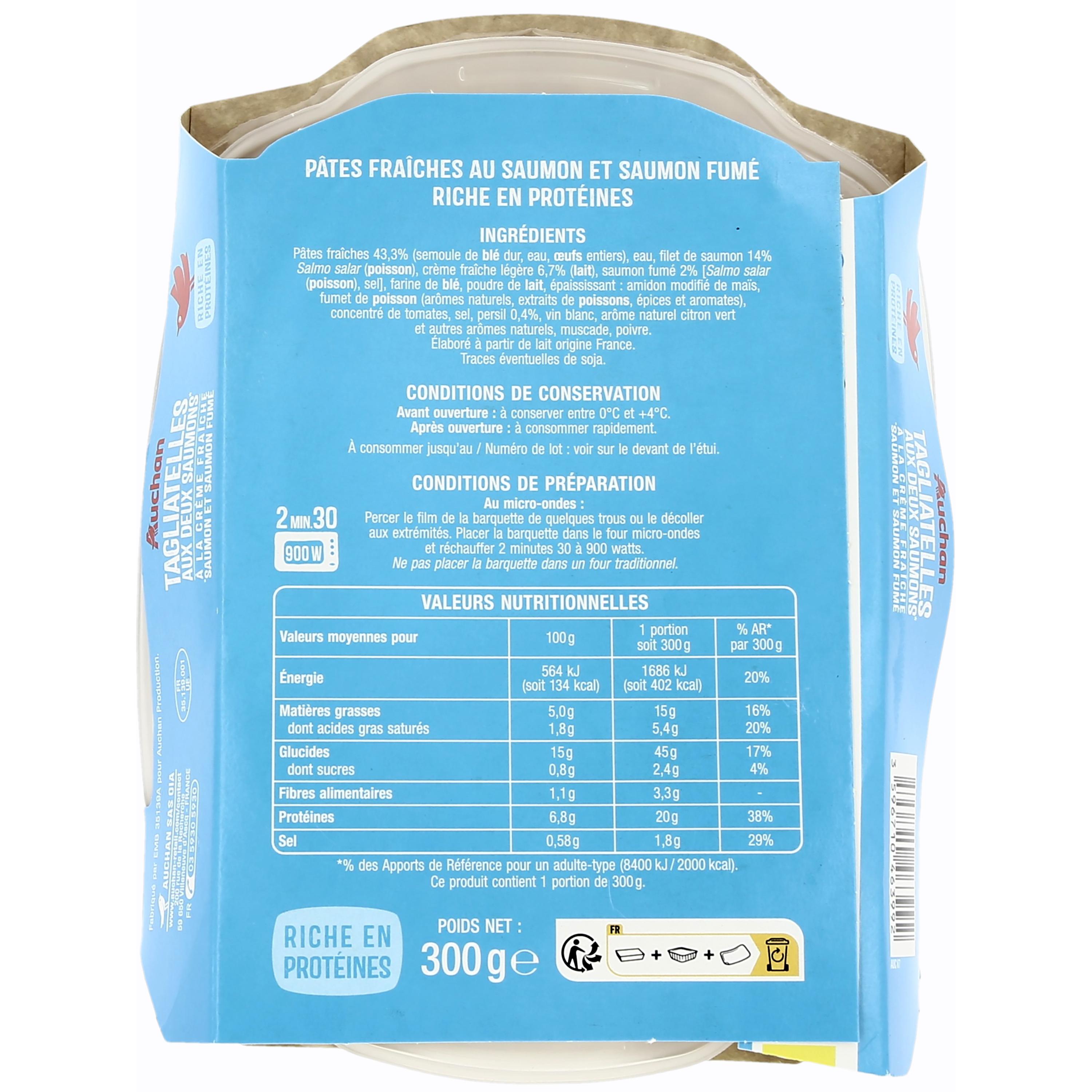Voir la diapositive 2 : AUCHAN Tagliatelles aux 2 saumons 1 part 300g