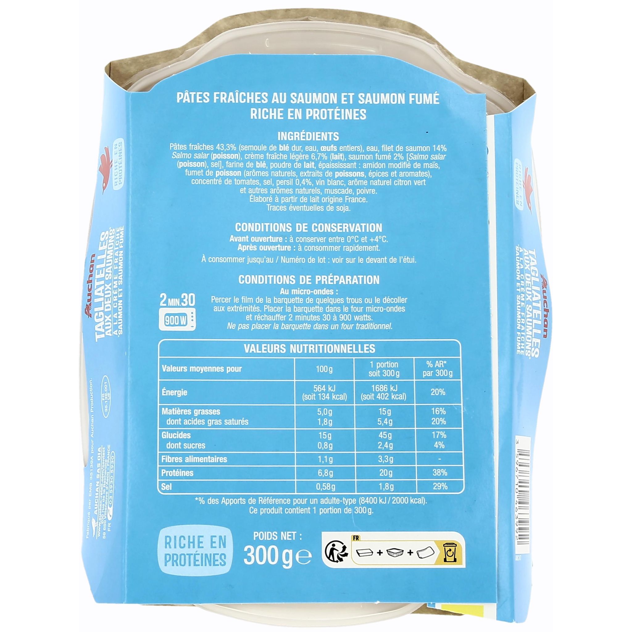 Voir la diapositive 2 : AUCHAN Tagliatelles aux 2 saumons 1 part 300g