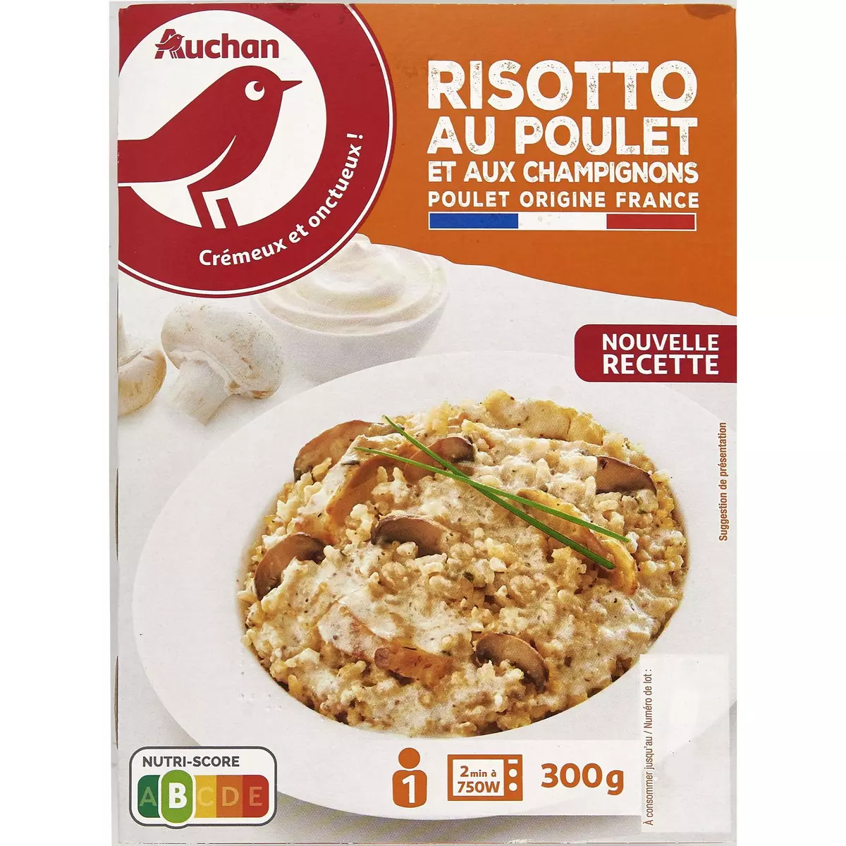 AUCHAN Risotto poulet et champignons sans couverts 1 portion 300g