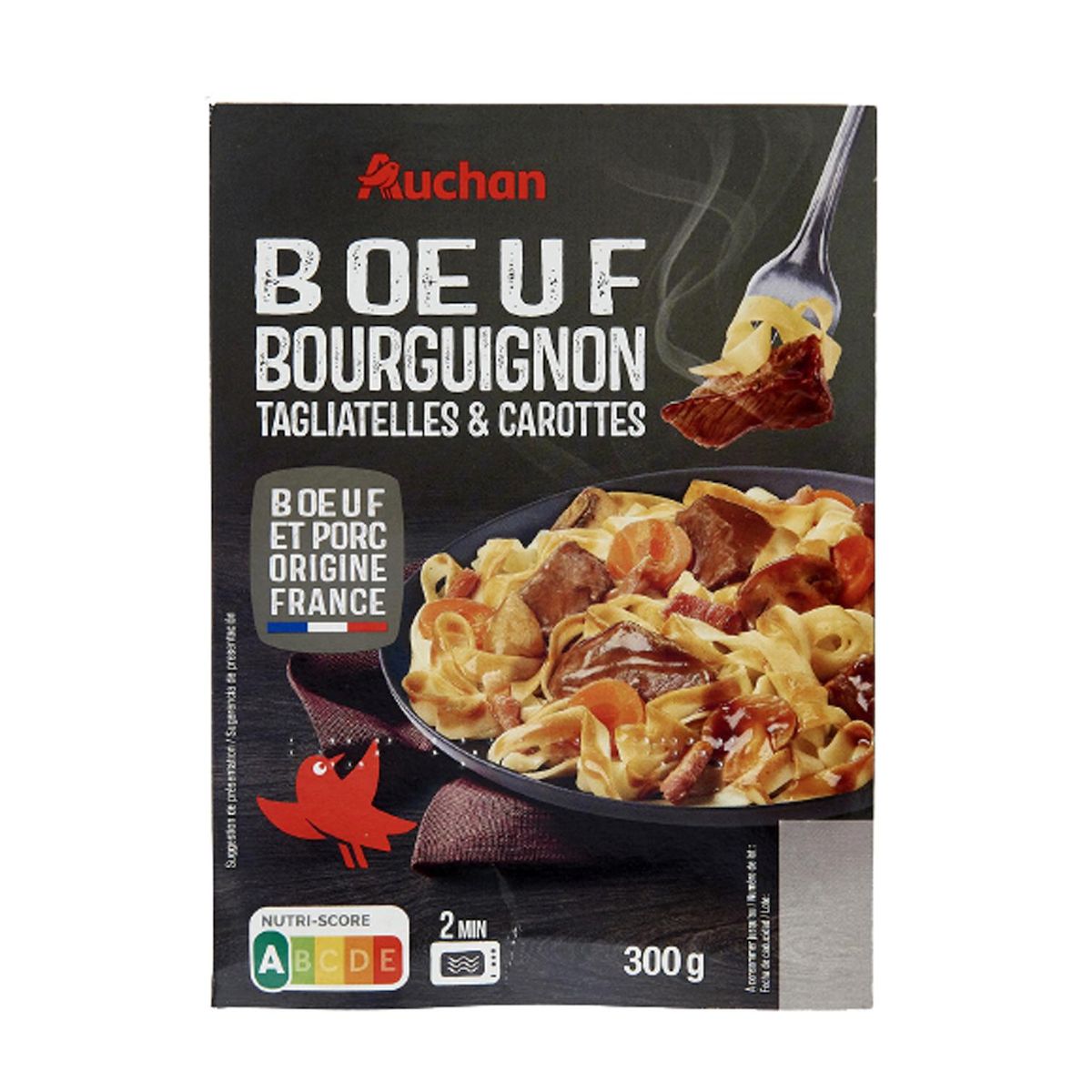 AUCHAN Bœuf bourguignon, tagliatelles et carottes 1 part 300g