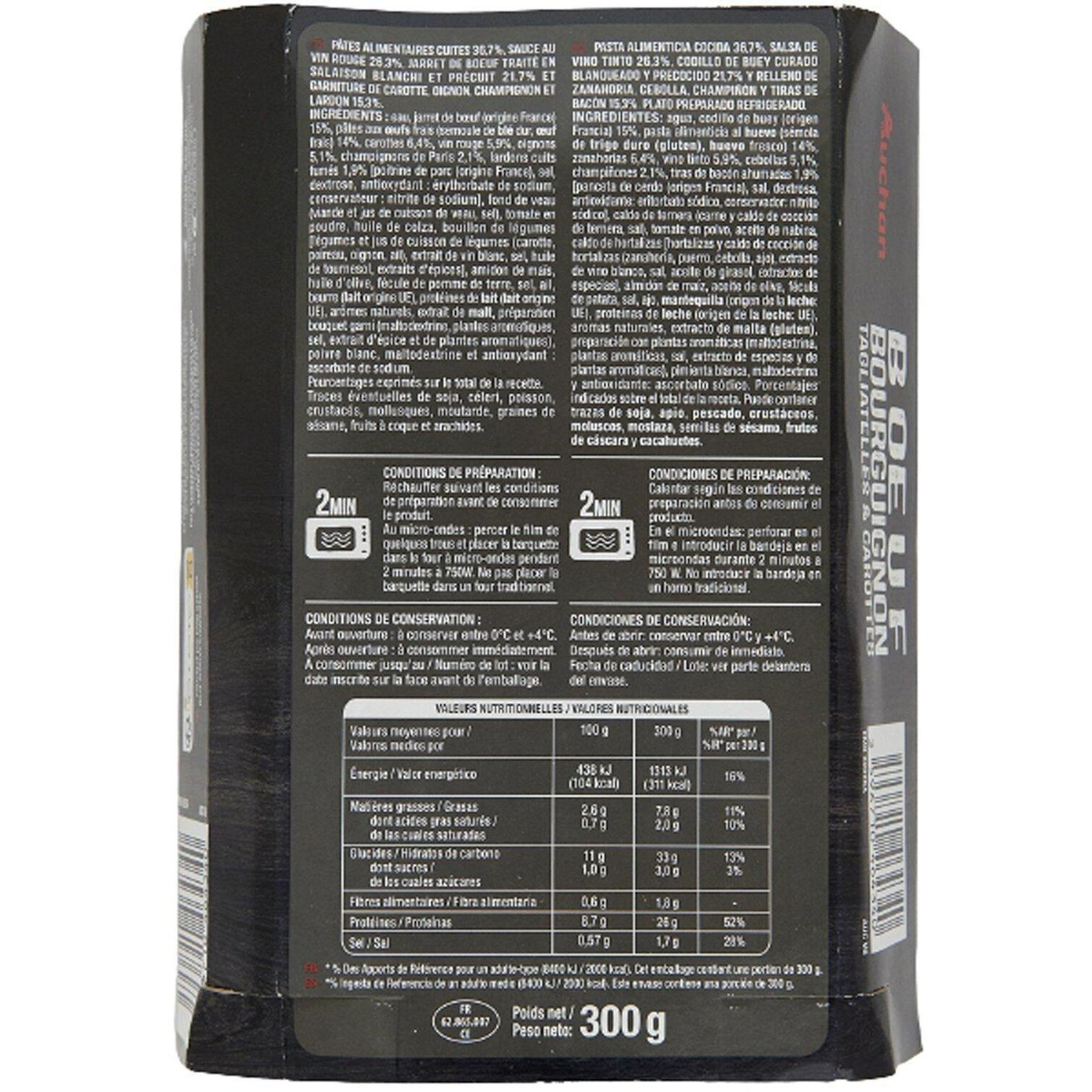 Voir la diapositive 3 : AUCHAN Bœuf bourguignon, tagliatelles et carottes 1 part 300g