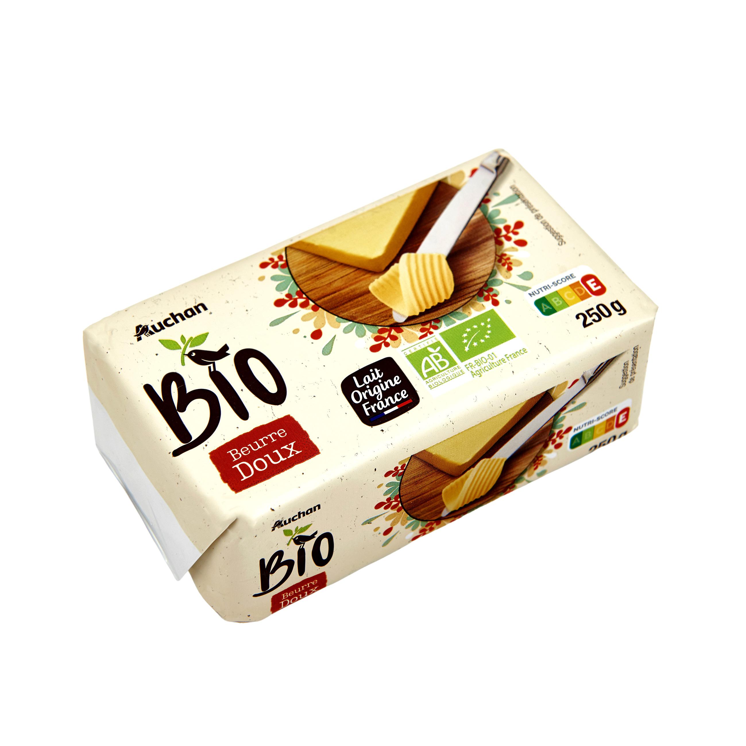 Voir la diapositive 2 : AUCHAN BIO Beurre doux 82%MG bio 250g