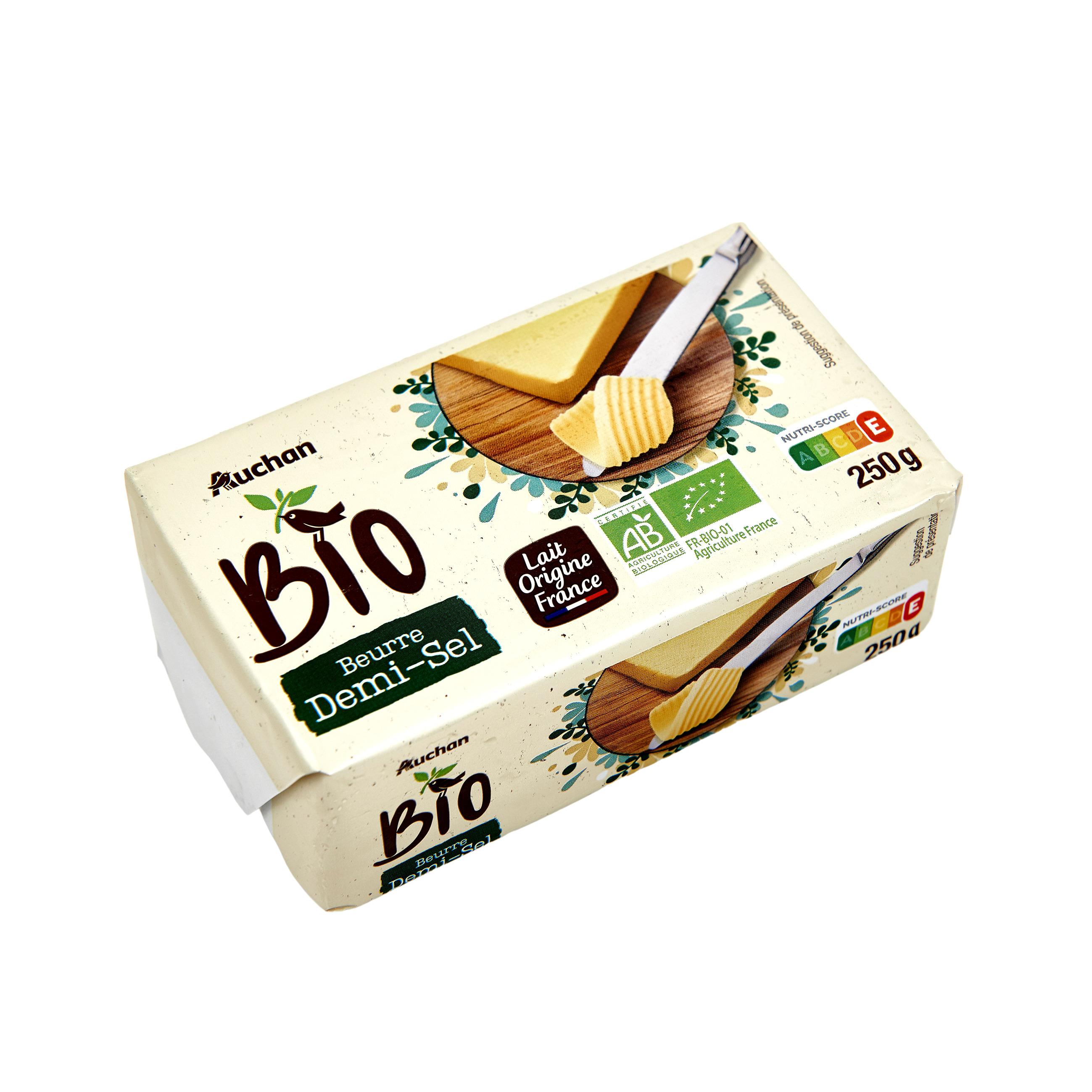 Voir la diapositive 2 : AUCHAN BIO Beurre demi-sel 80%MG bio 250g