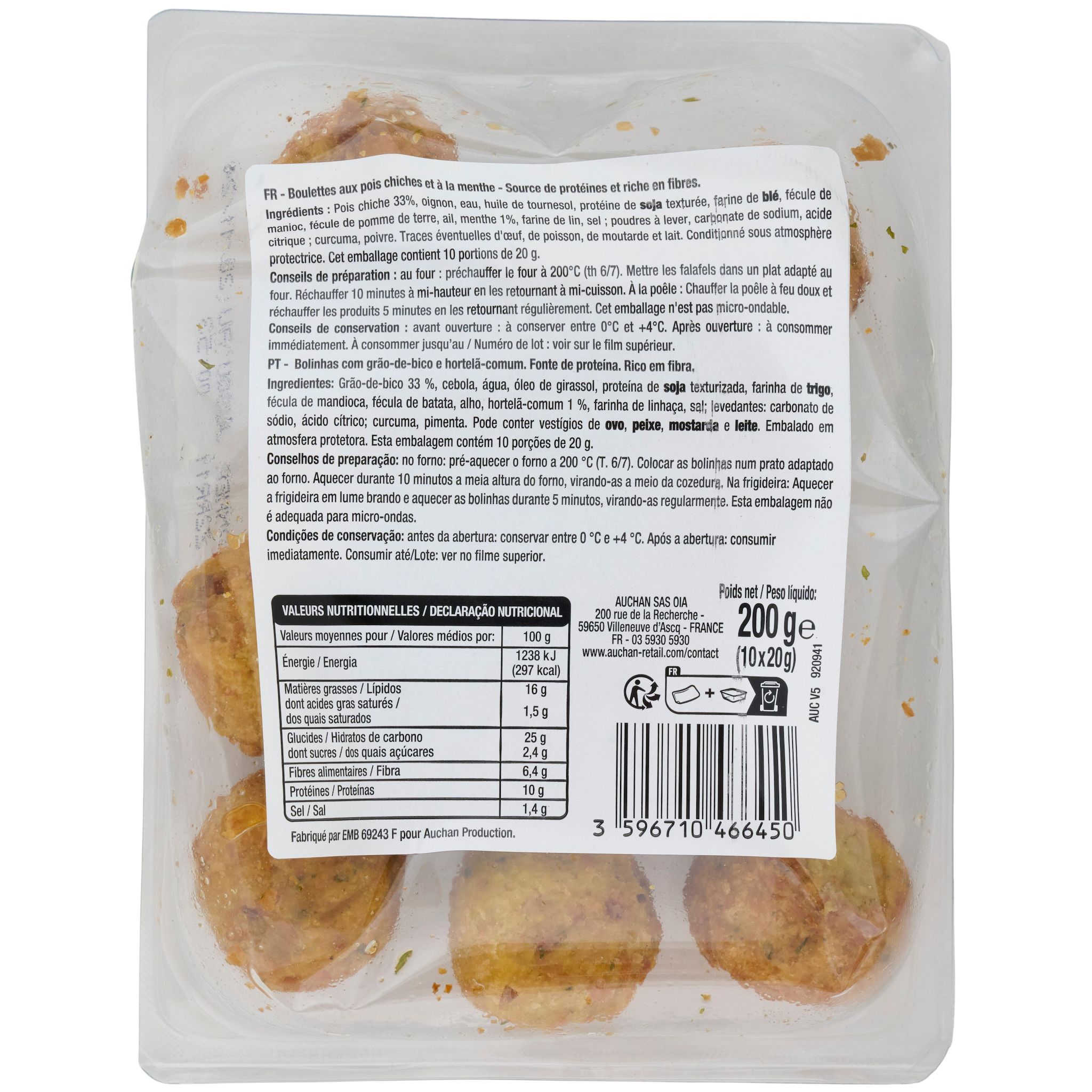 Voir la diapositive 3 : AUCHAN VERY VEGGIE Veggie falafels menthe 10 pièces 200g