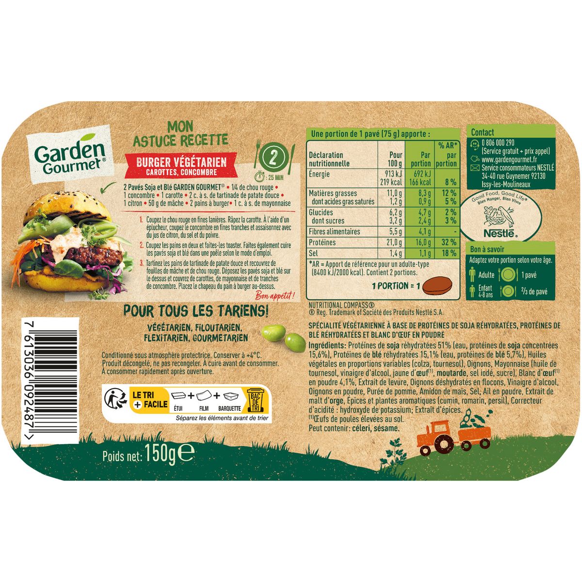 HERTA Le bon végétal steak de soja et de blé 2x2 pièces 2x150g