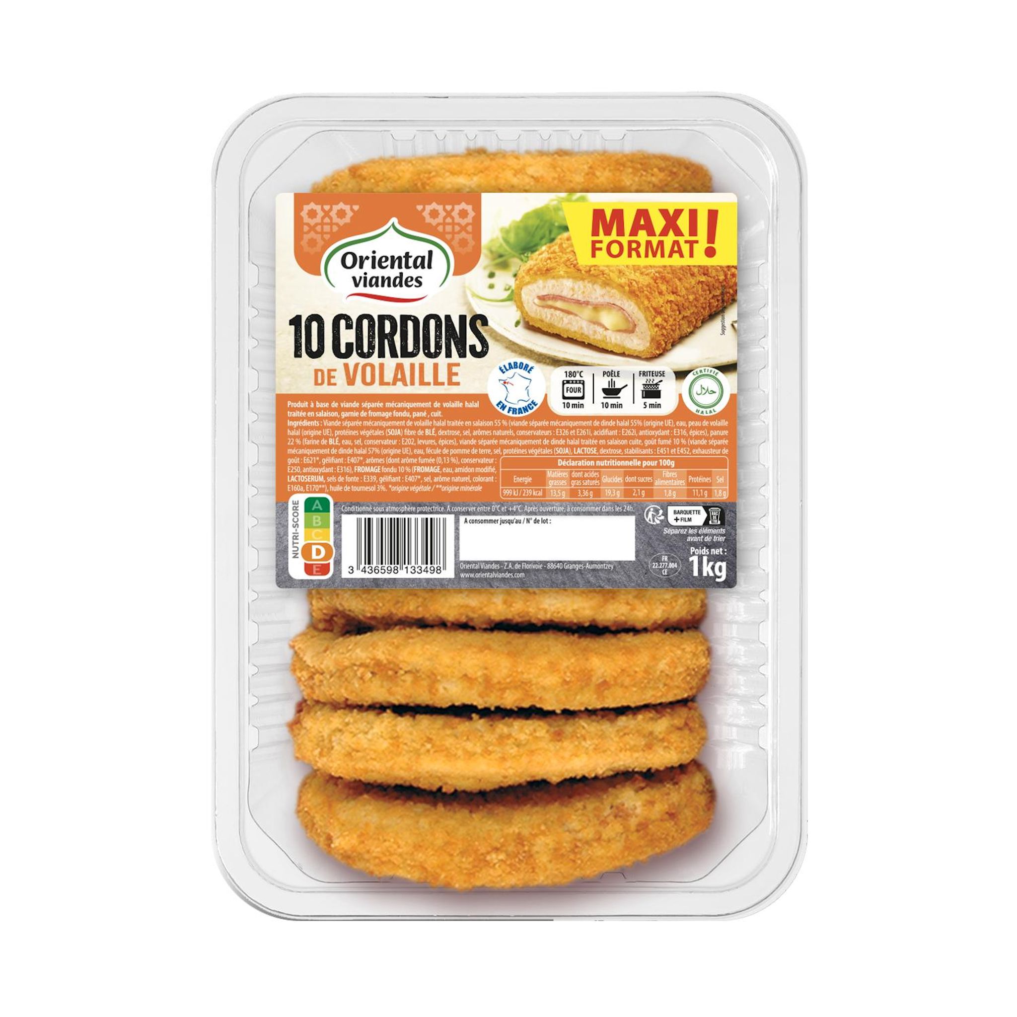 ORIENTAL VIANDES Cordons de volaille halal 10 pièces 1000g