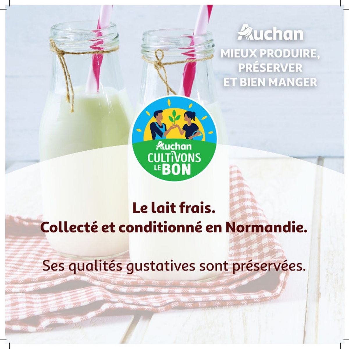 AUCHAN BIO CULTIVONS LE BON Lait frais demi-écrémé  1L