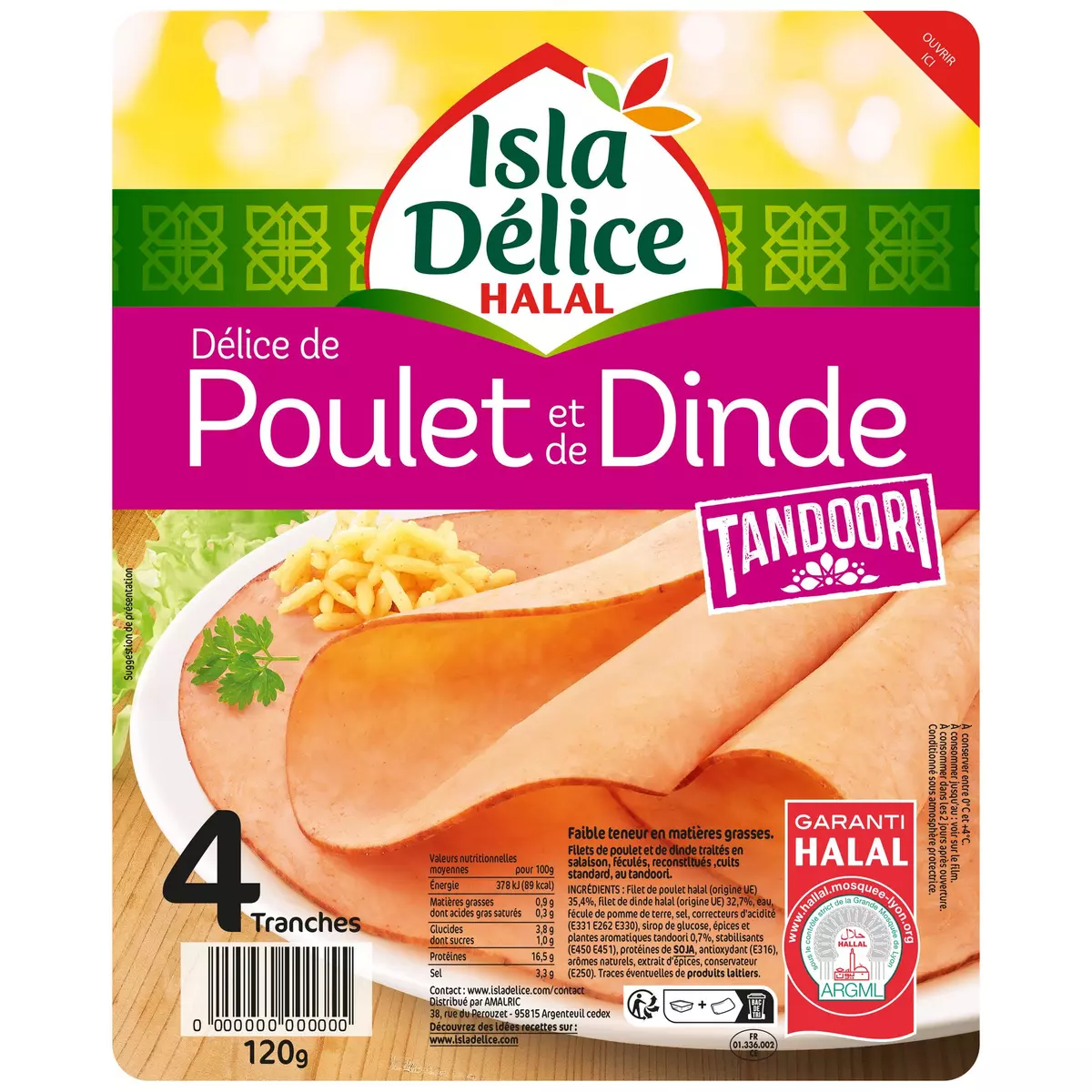 ISLA DELICE Délice de poulet tandoori halal 4 tranches 120g