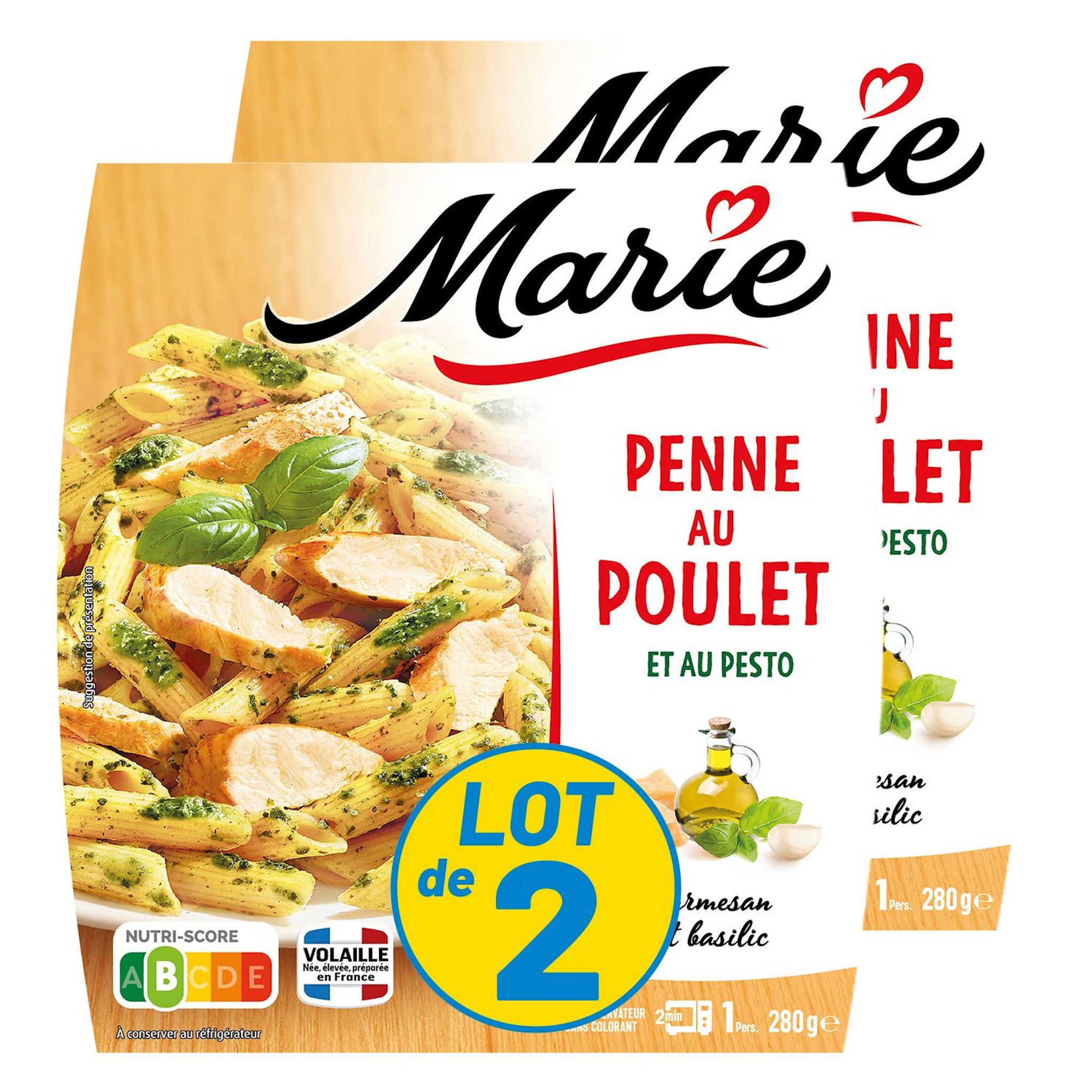 MARIE Penne au poulet sauce pesto 2 parts 2x280g