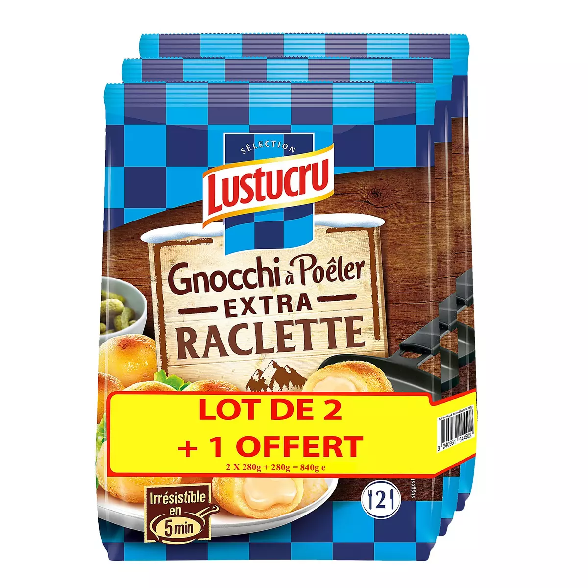 LUSTUCRU Gnocchi à poêler extra raclette 2+1 offert 3x280g