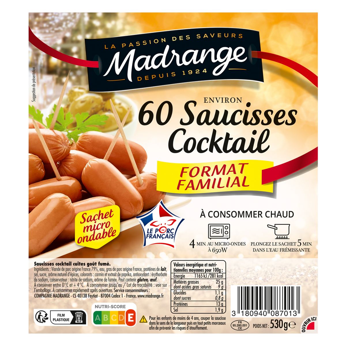 MADRANGE Saucisses cocktail classique 60 pièces 530g