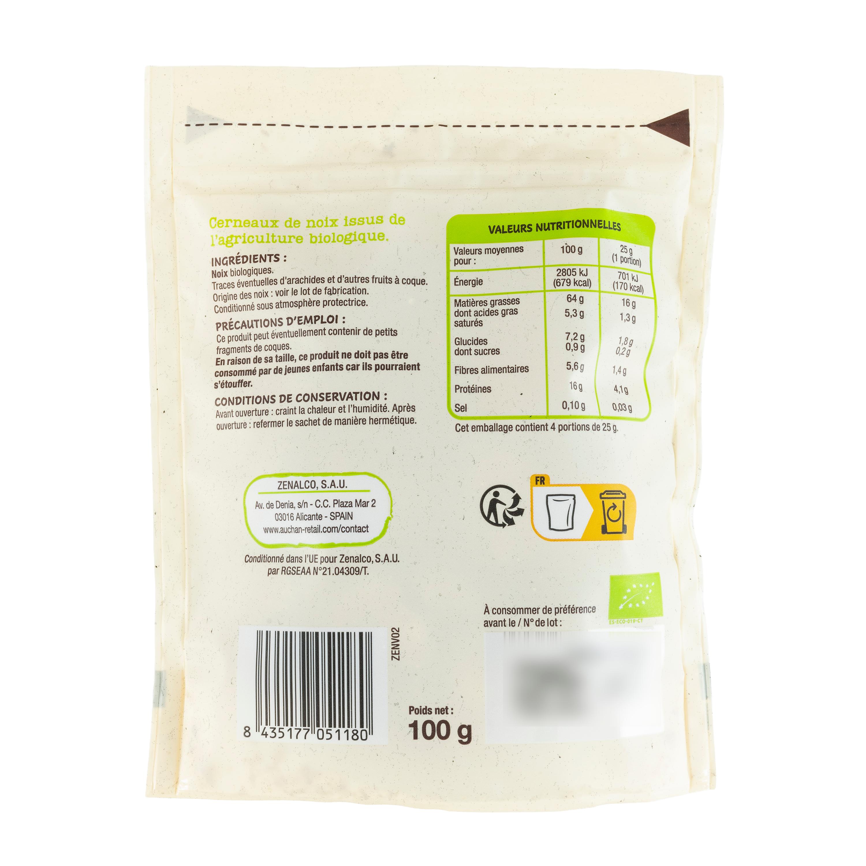 Voir la diapositive 2 : AUCHAN BIO Cerneaux de noix 100g