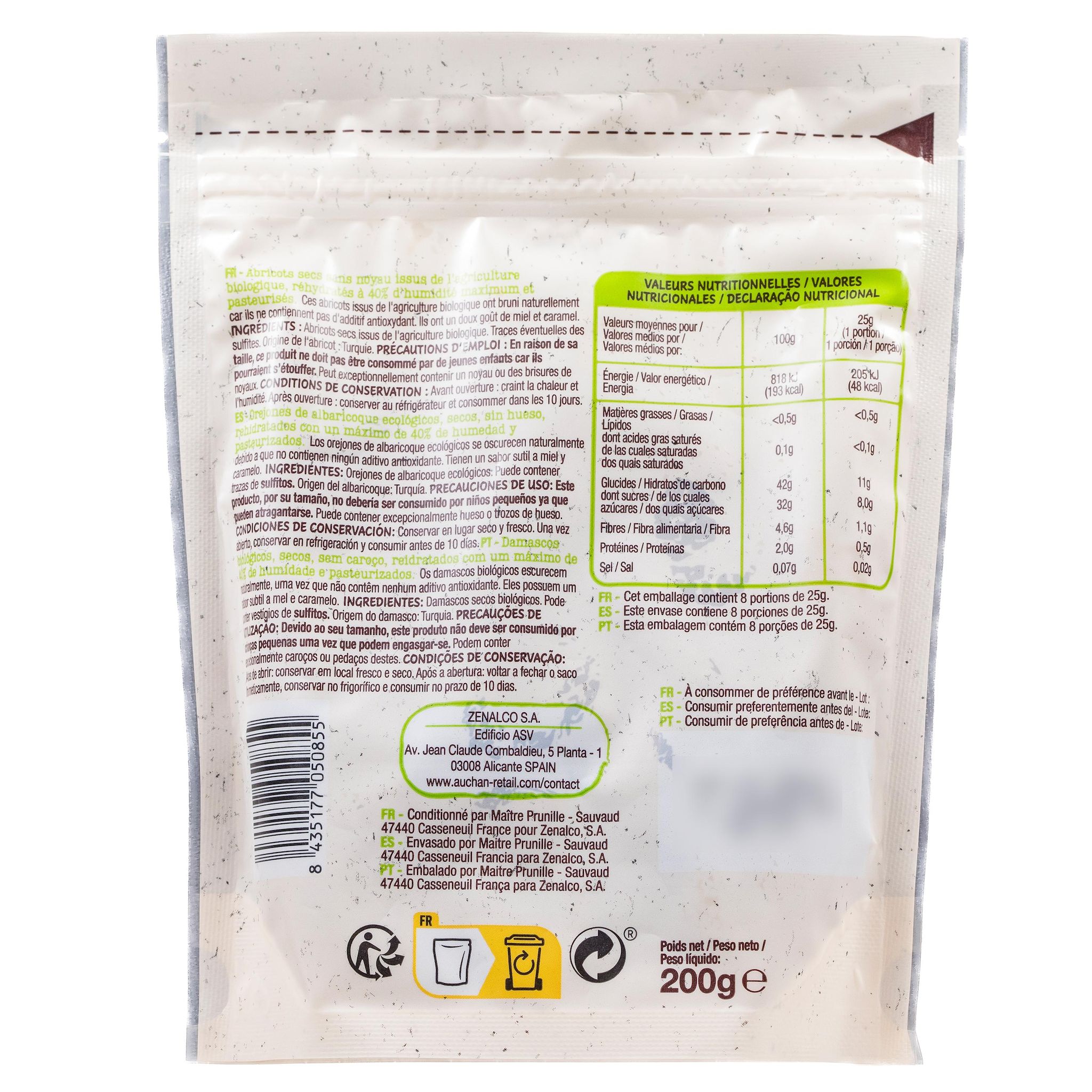 Voir la diapositive 2 : AUCHAN BIO Abricots moelleux dénoyautés 200g