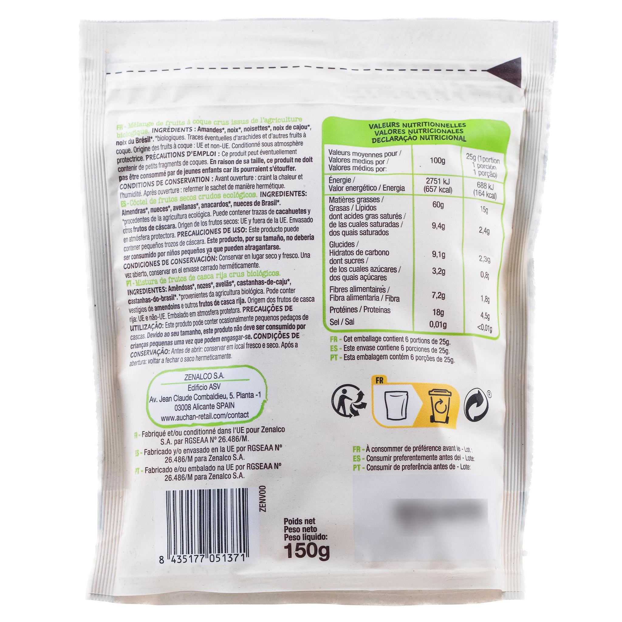 Voir la diapositive 2 : AUCHAN BIO Mix bio nature 150g