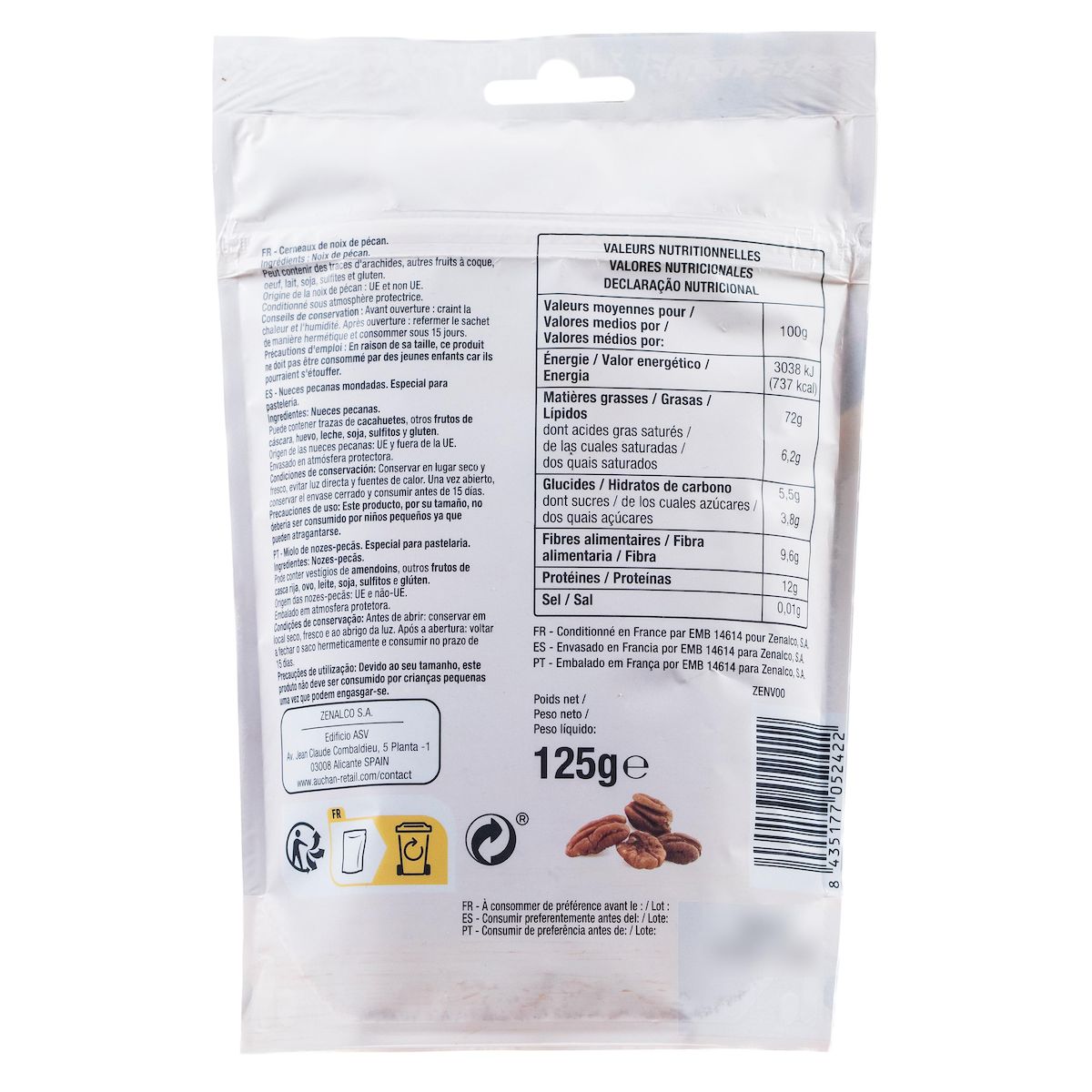 AUCHAN Noix de pécan 125g