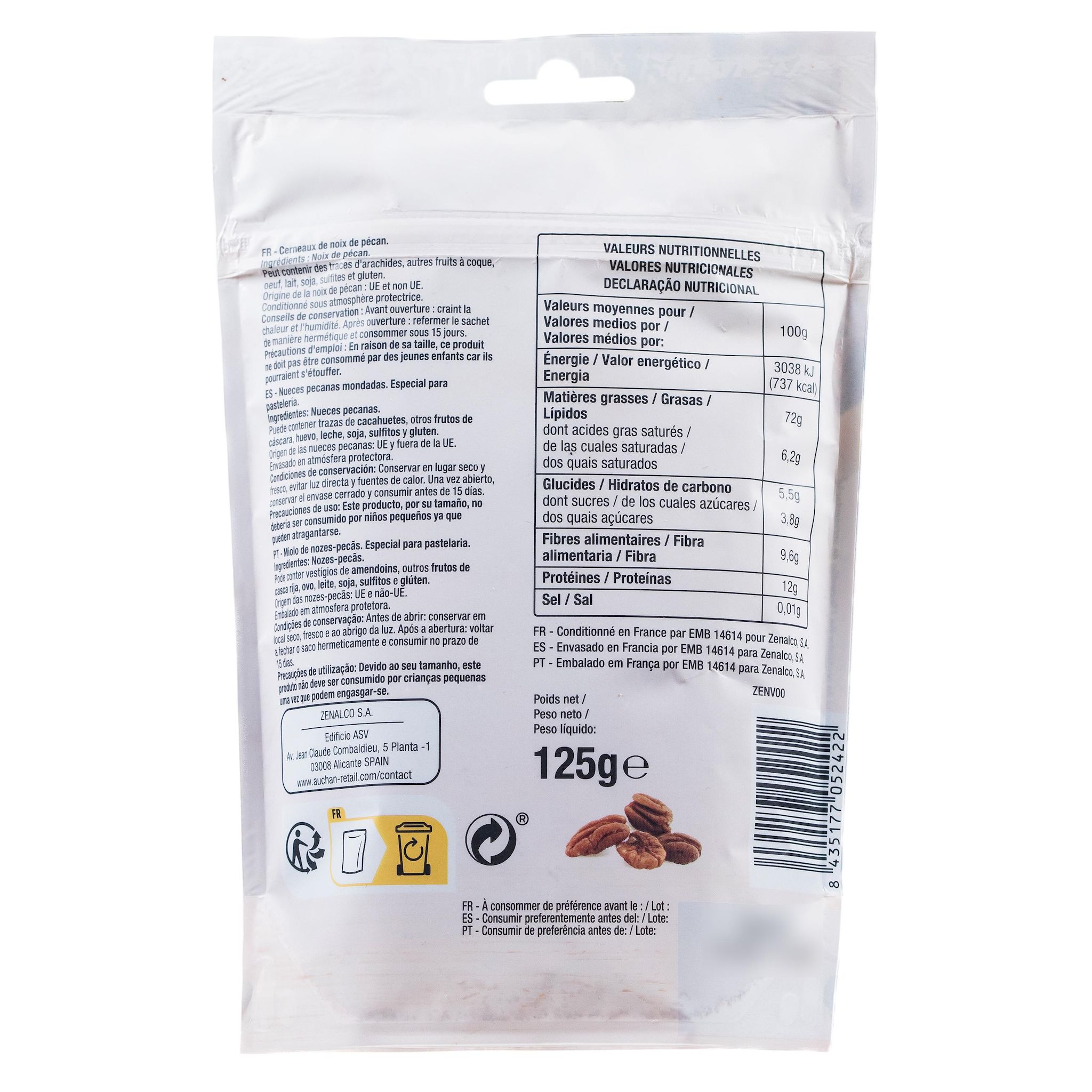 Voir la diapositive 2 : AUCHAN Noix de pécan 125g