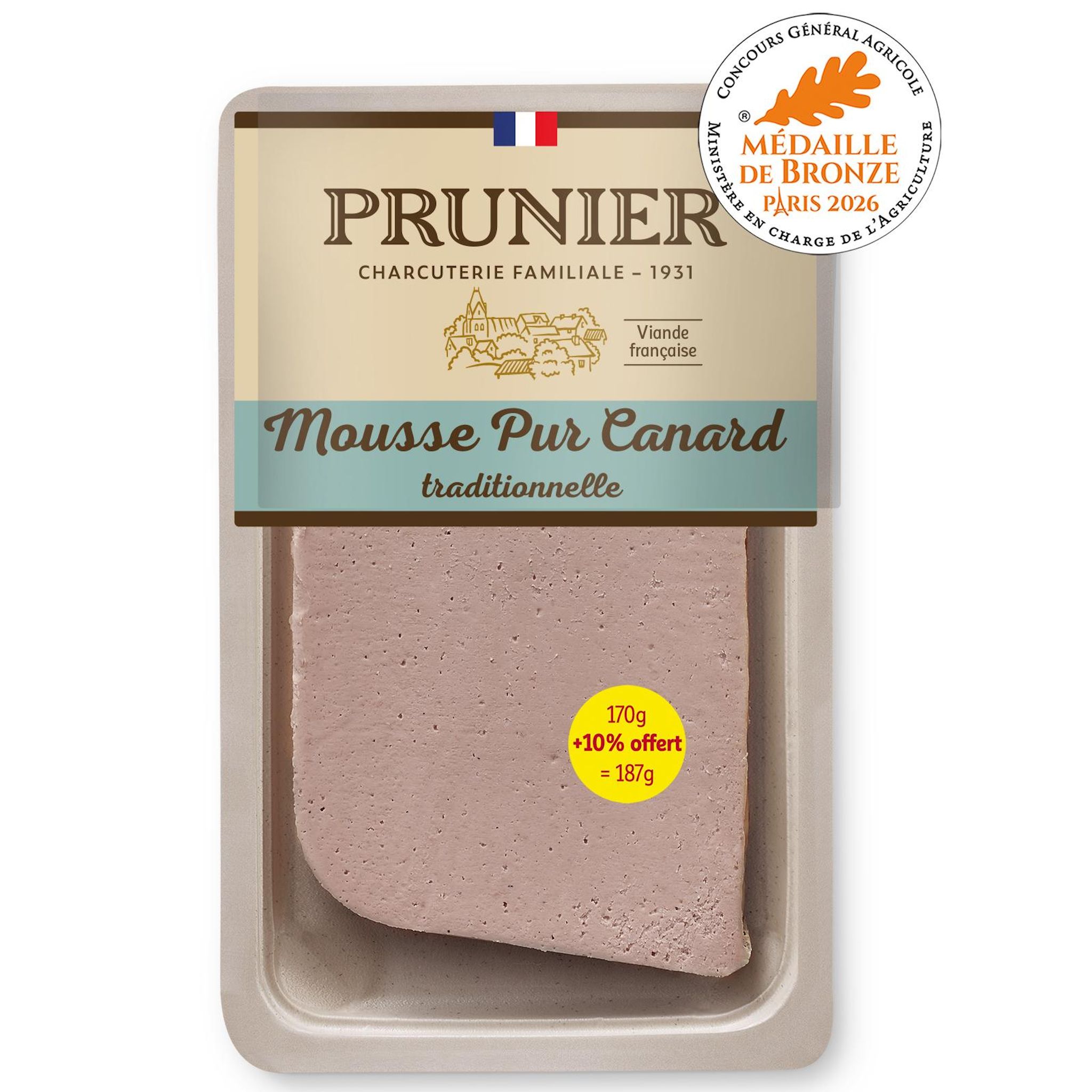 MAISON PRUNIER Mousse pur canard traditionnelle 170g+10% offert