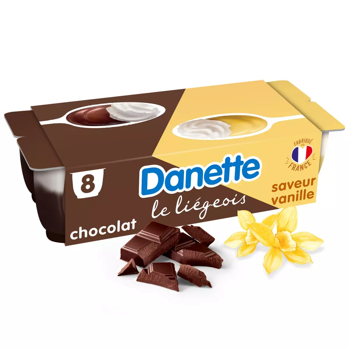 DANETTE Liégeois au chocolat et à la vanille 8x100g