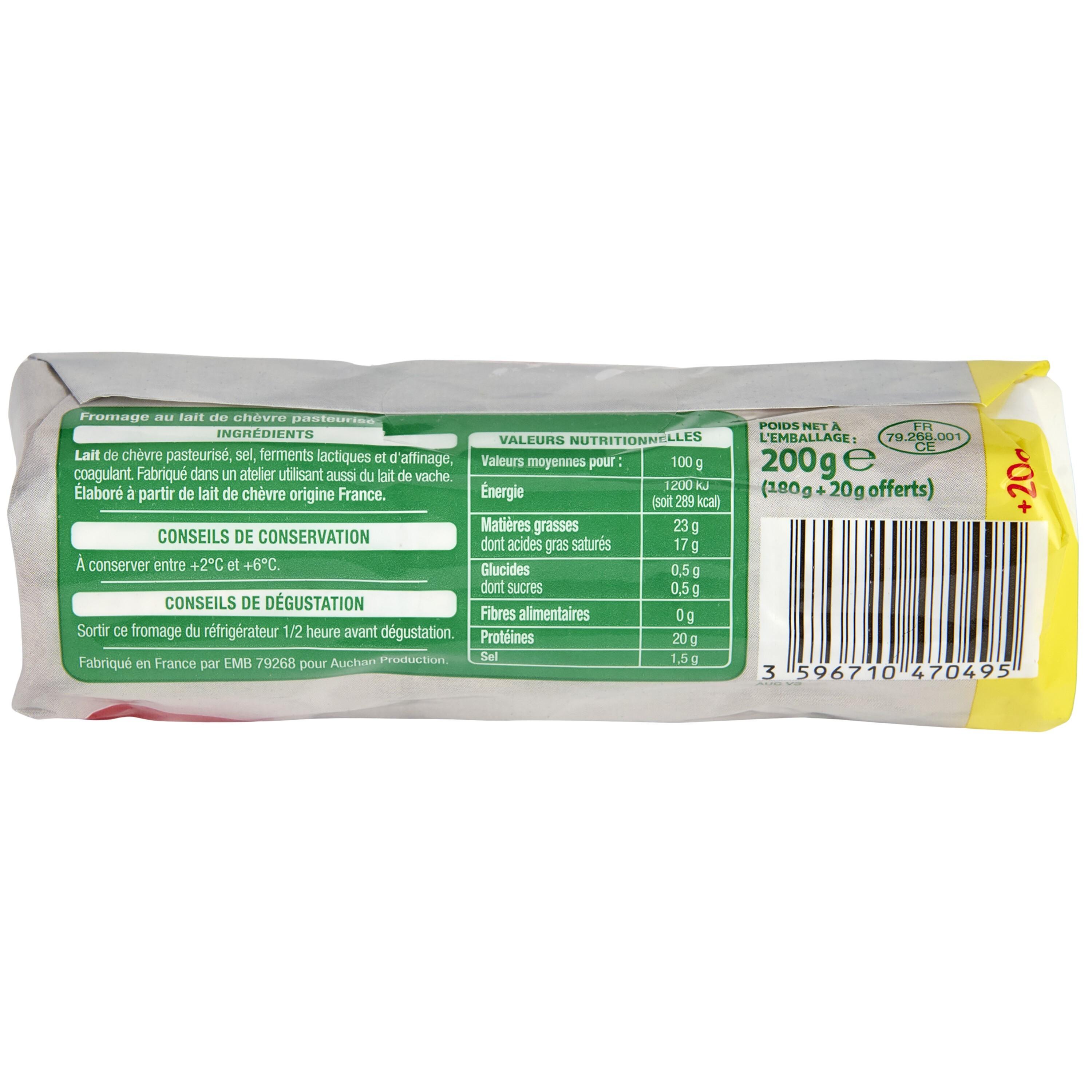 Voir la diapositive 2 : AUCHAN Bûche de chèvre 180+20g offerts