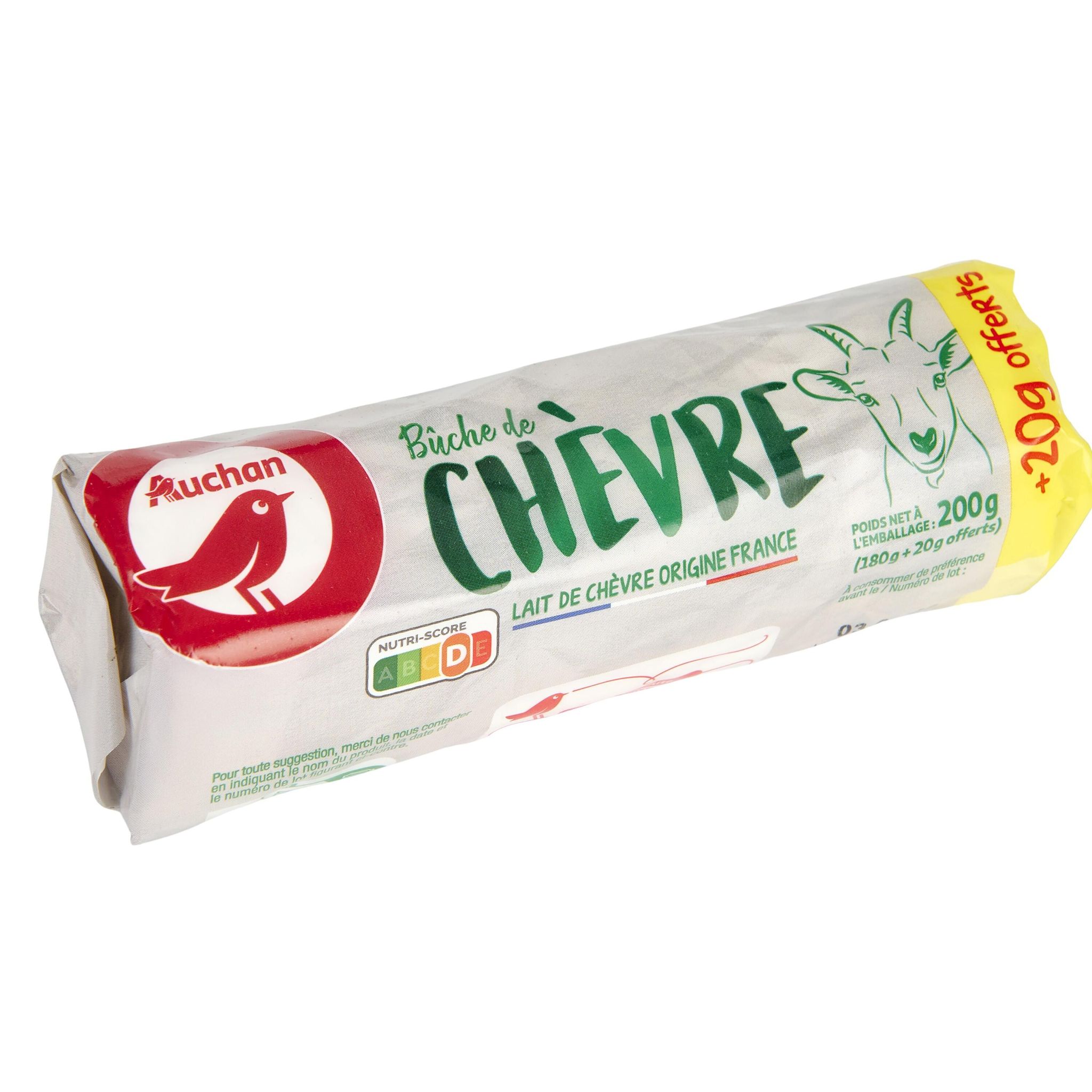 Voir la diapositive 4 : AUCHAN Bûche de chèvre 180+20g offerts
