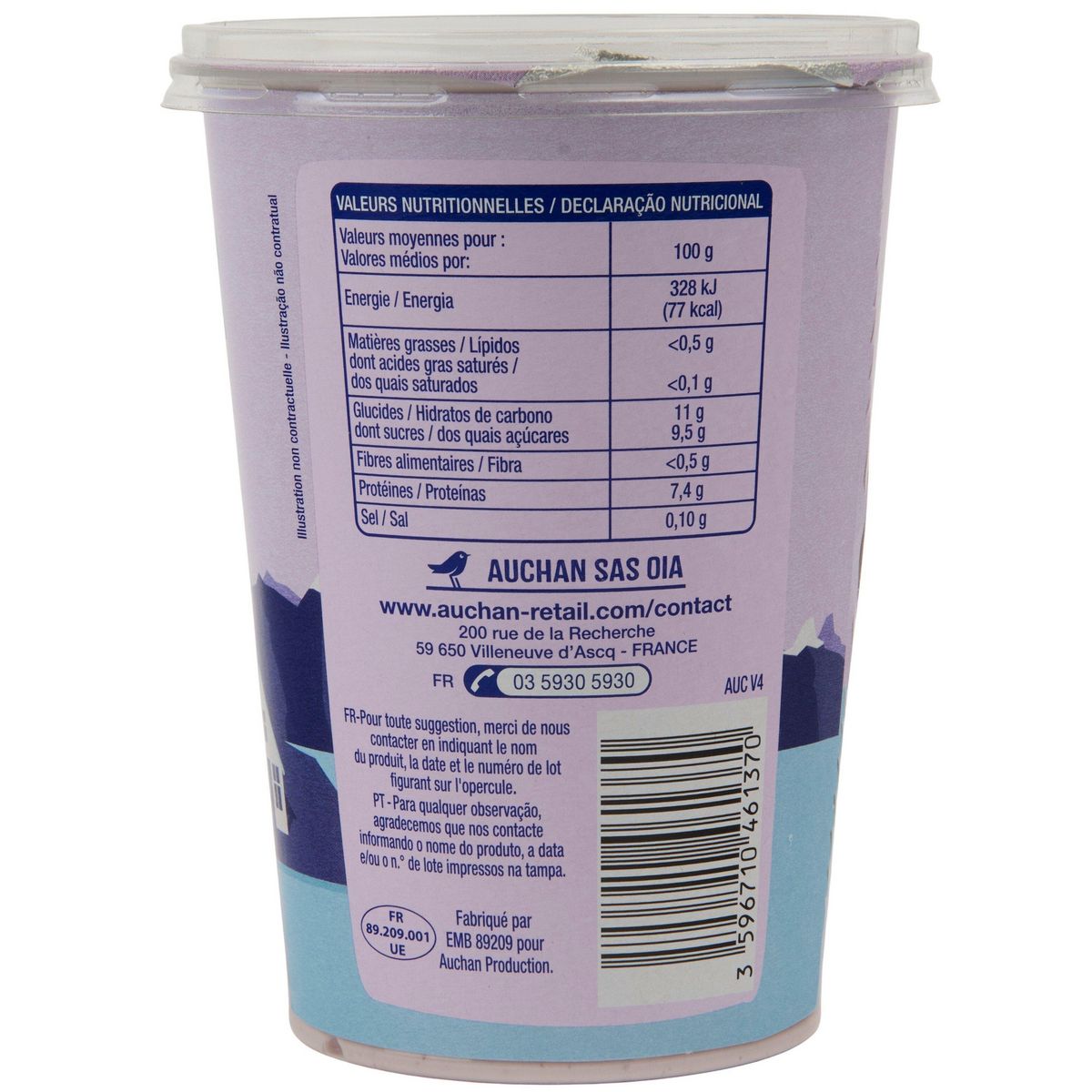 AUCHAN Skyr à la myrtille 0% MG 450g