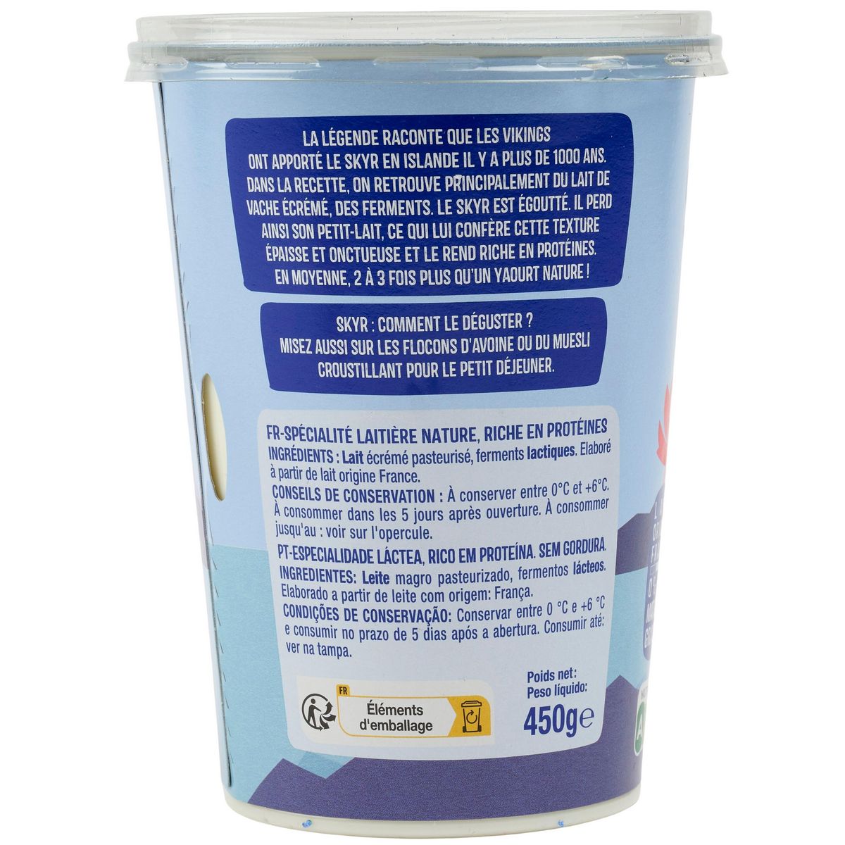 AUCHAN Skyr nature 0% MG 450g