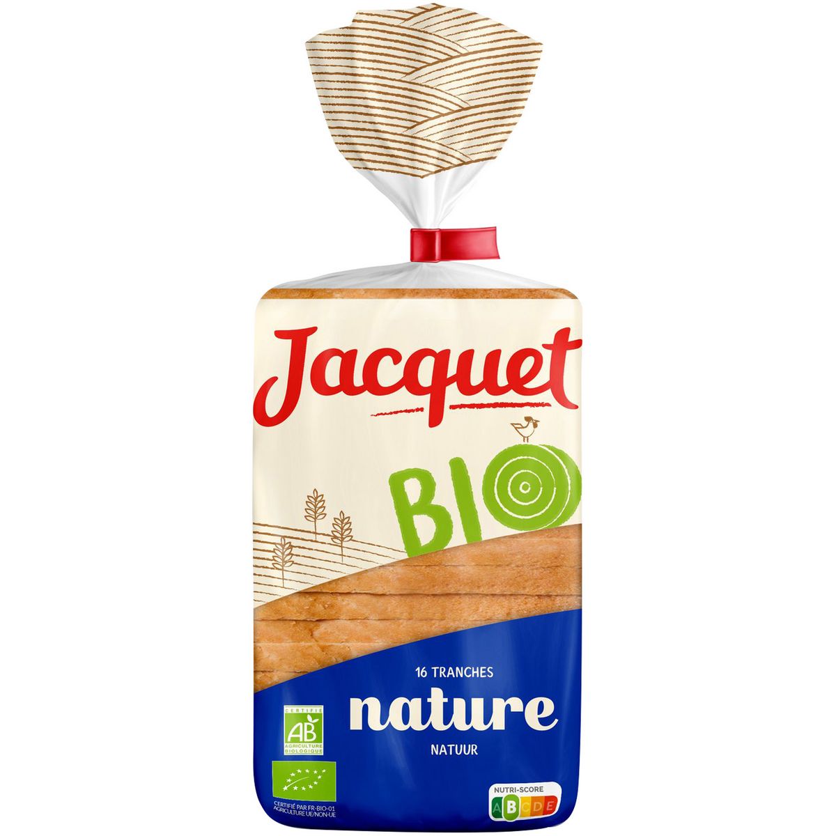 JACQUET Pain de mie nature bio avec croûte 16 tranches 350g