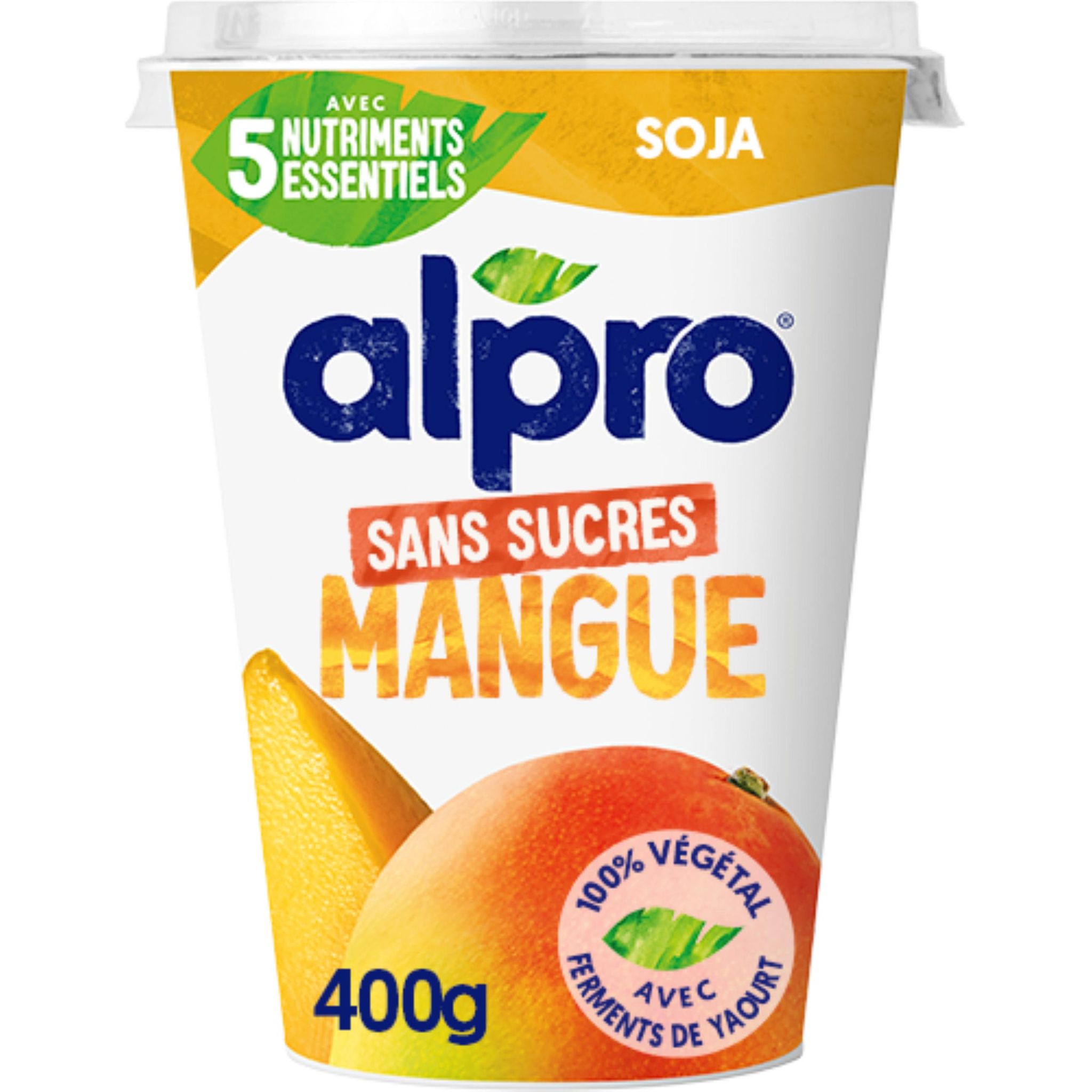 Voir la diapositive 2 : ALPRO Dessert végétal au soja à la mangue sans sucres ajoutés 400g