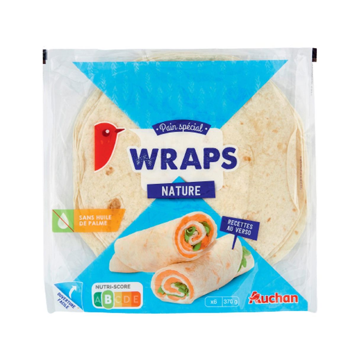 AUCHAN Pain spécial wraps nature 6 pièces 370g
