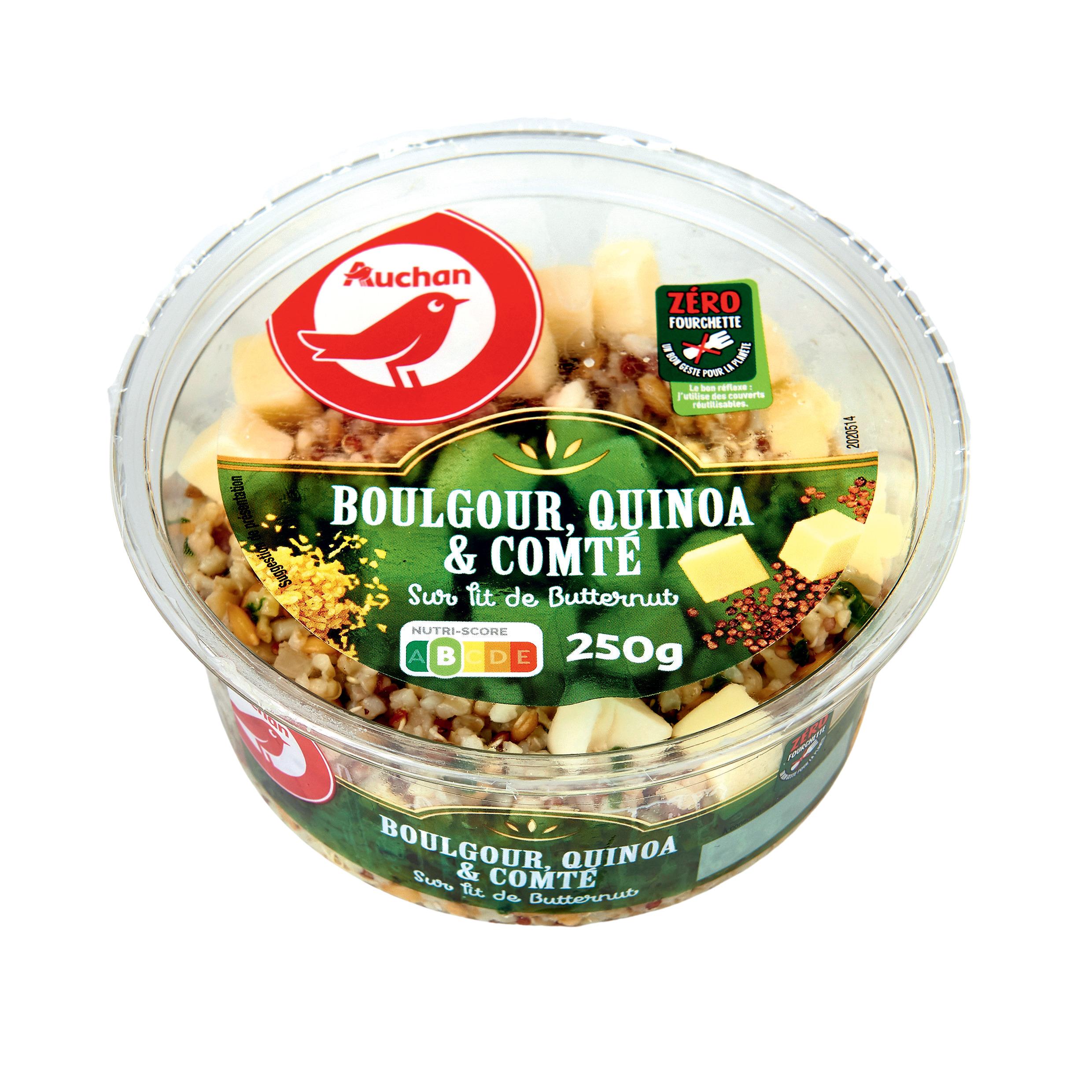Voir la diapositive 2 : AUCHAN Salade boulgour, quinoa, comté sans couverts 200g