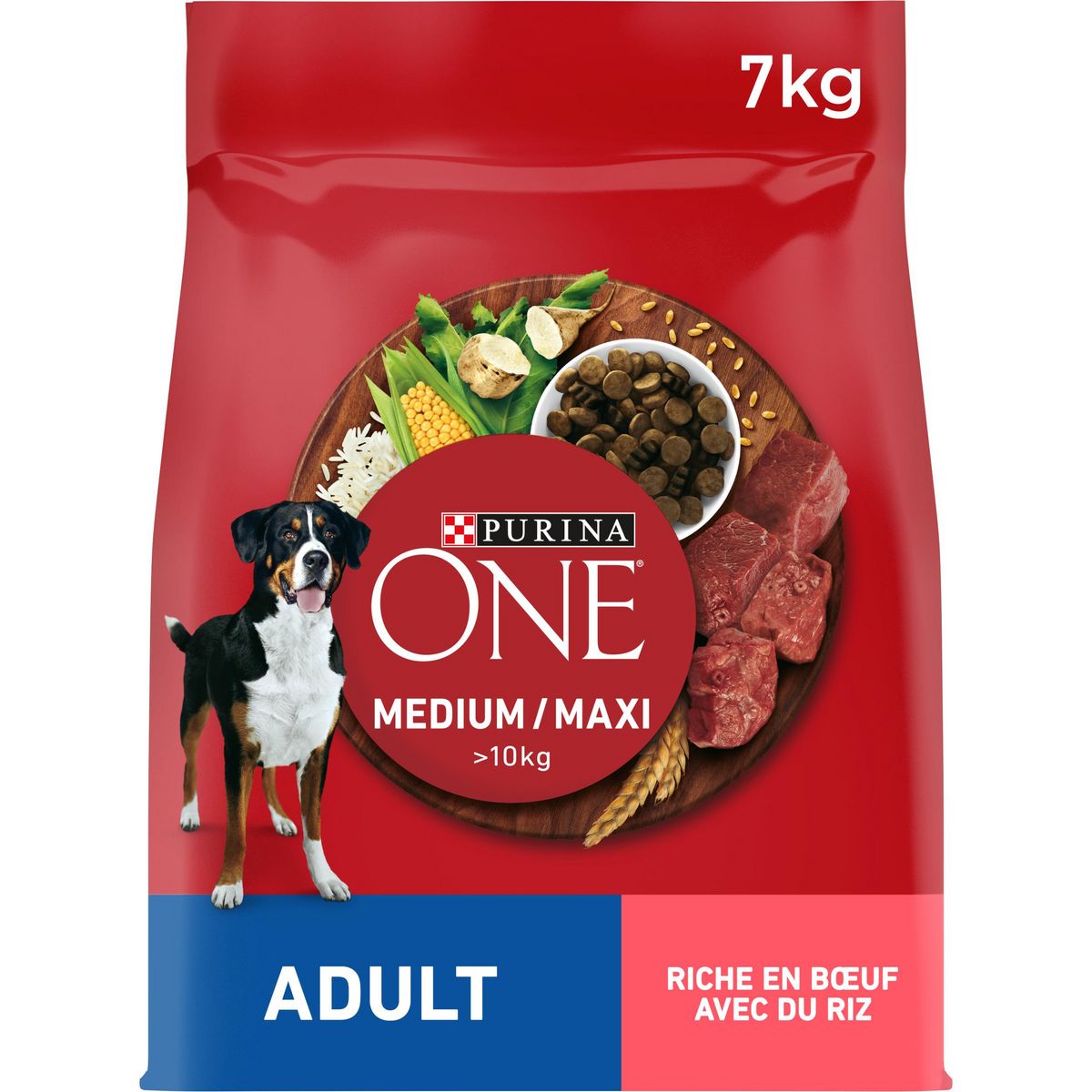 PURINA ONE Croquettes au bœuf et riz pour moyen et grand chien adulte 7kg