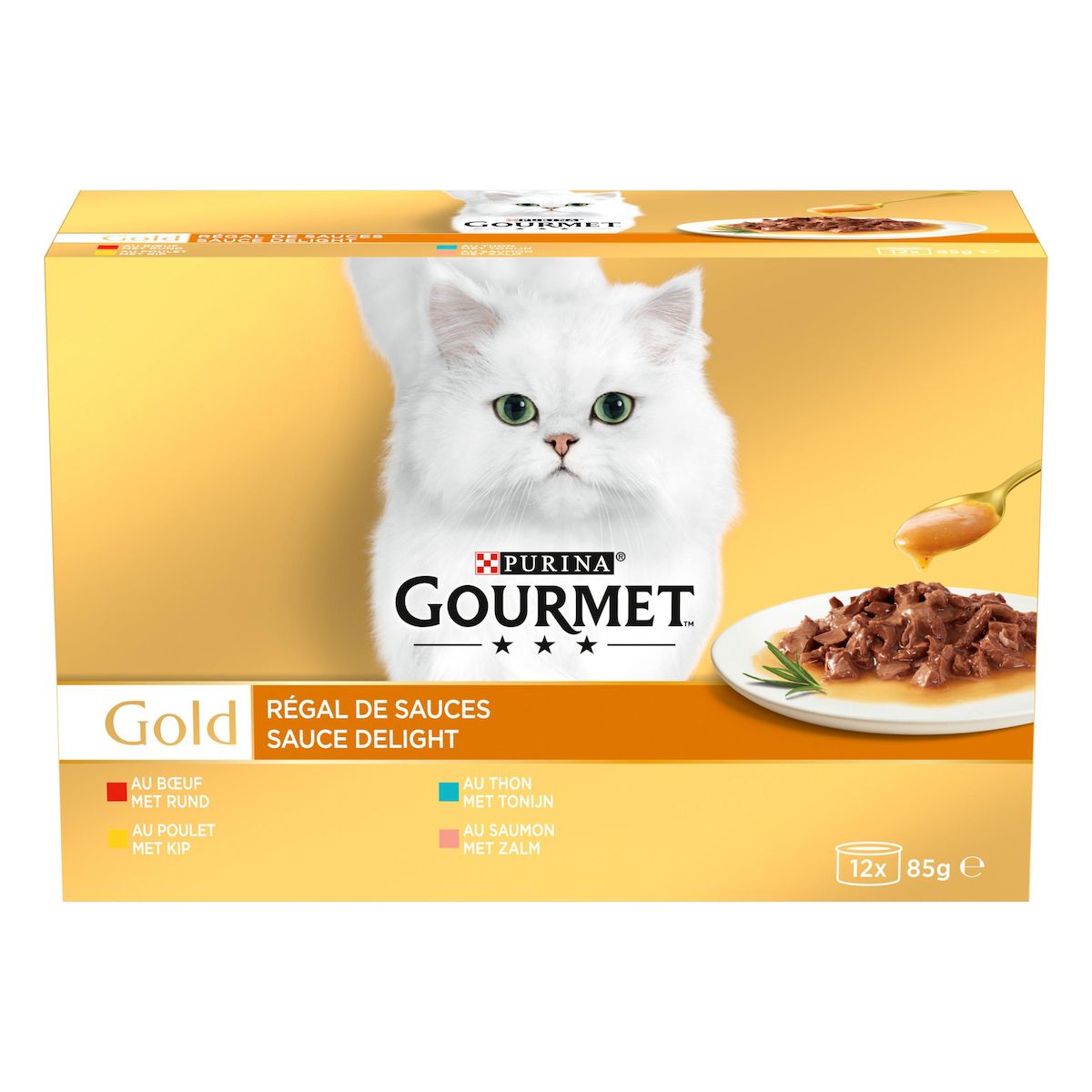 GOURMET Gold Régal de sauces boîtes de pâtée viandes poissons pour chat 12 boîtes 12x85g